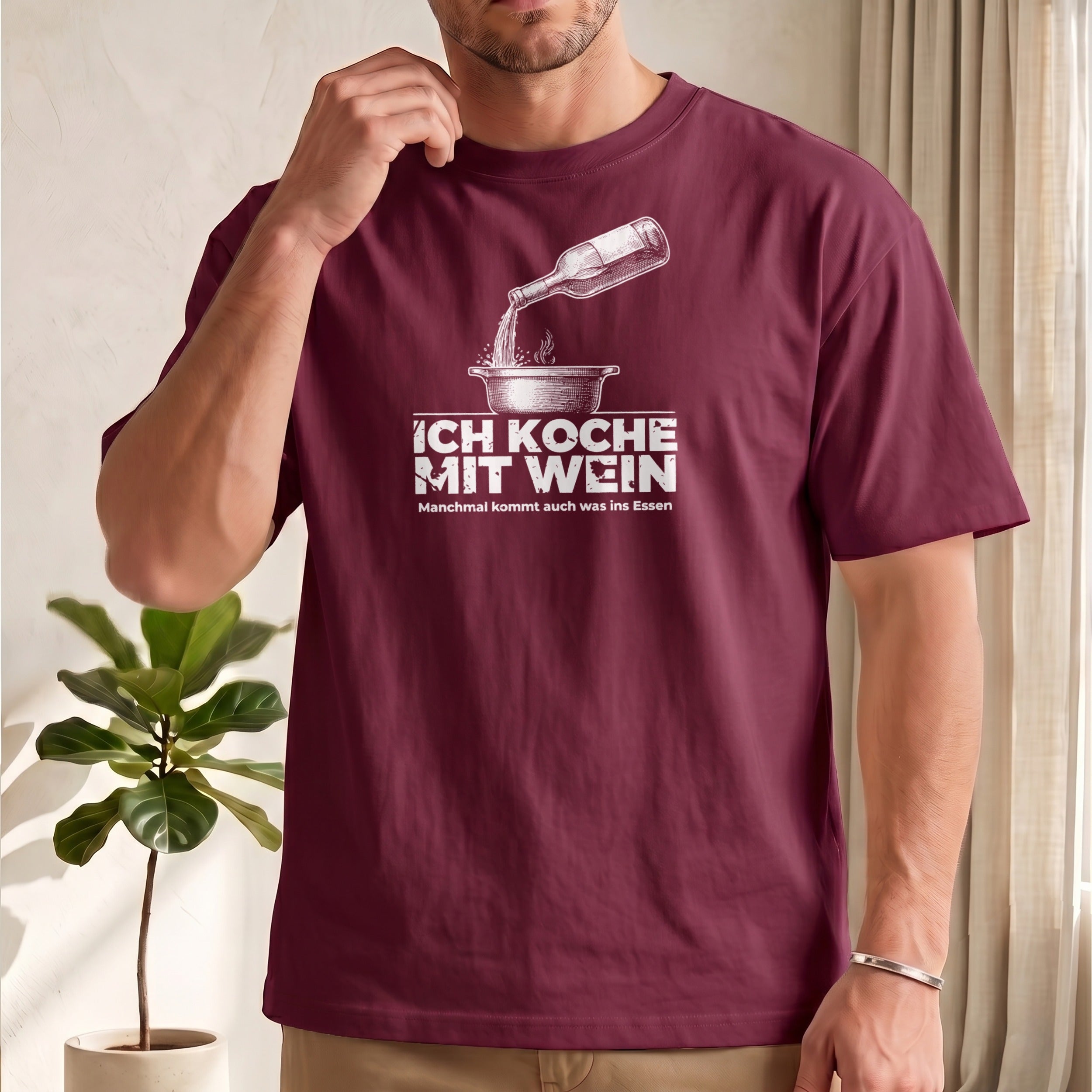 Koch-Shirt Ich koche mit Wein in Kastanienbraun