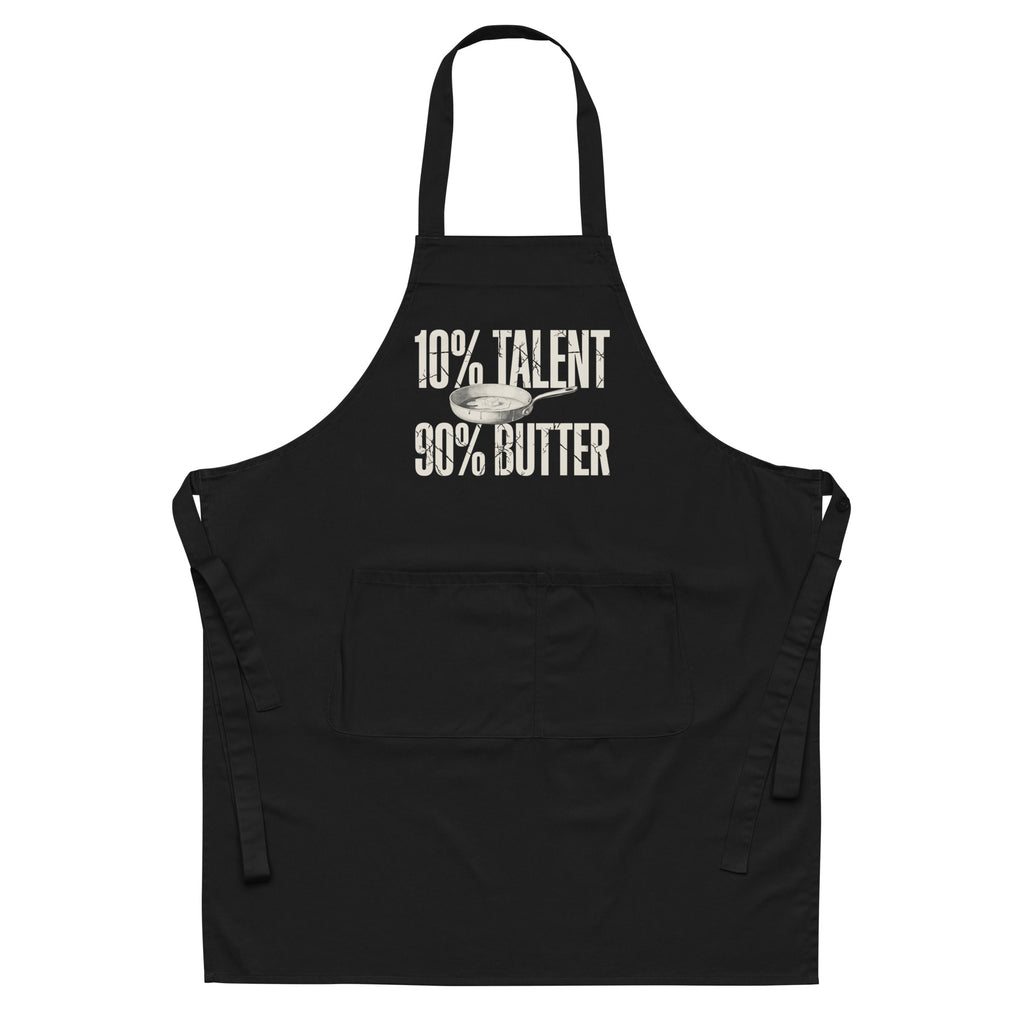 Kochschürze 10% Talent 90% Butter in Schwarz, Vorderansicht