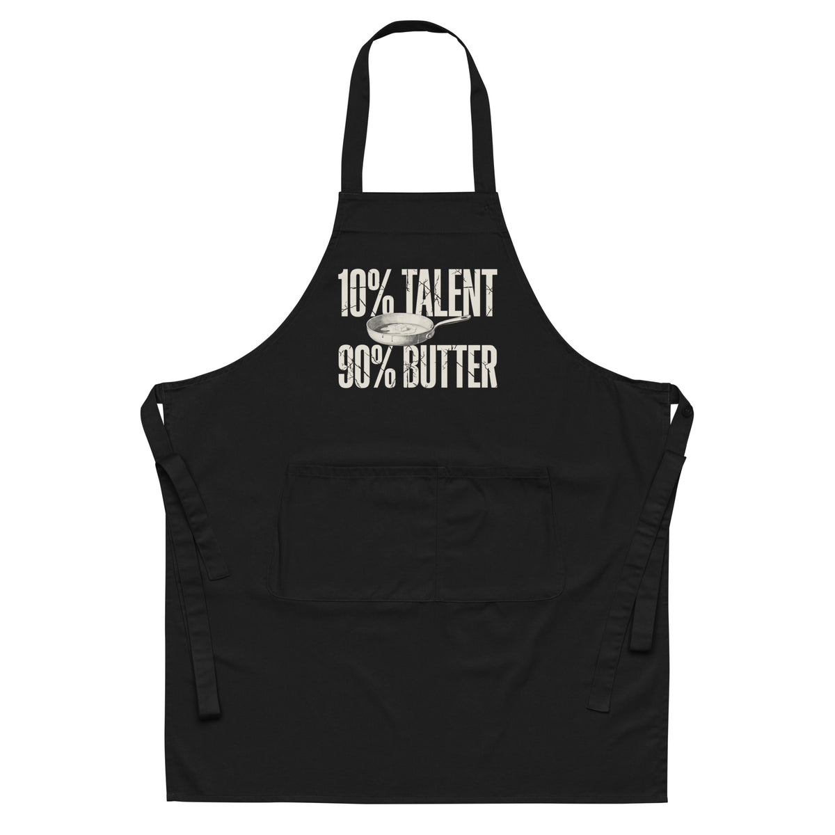 Kochschürze 10% Talent 90% Butter in Schwarz, Vorderansicht