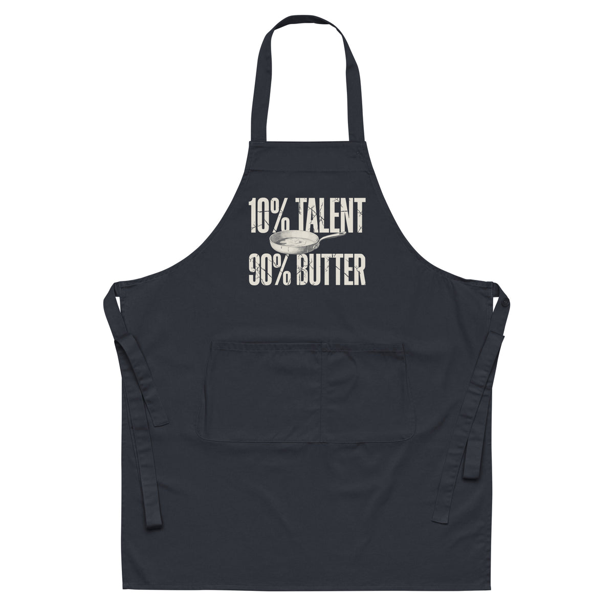 Kochschürze 10% Talent 90% Butter in Navy, Vorderansicht
