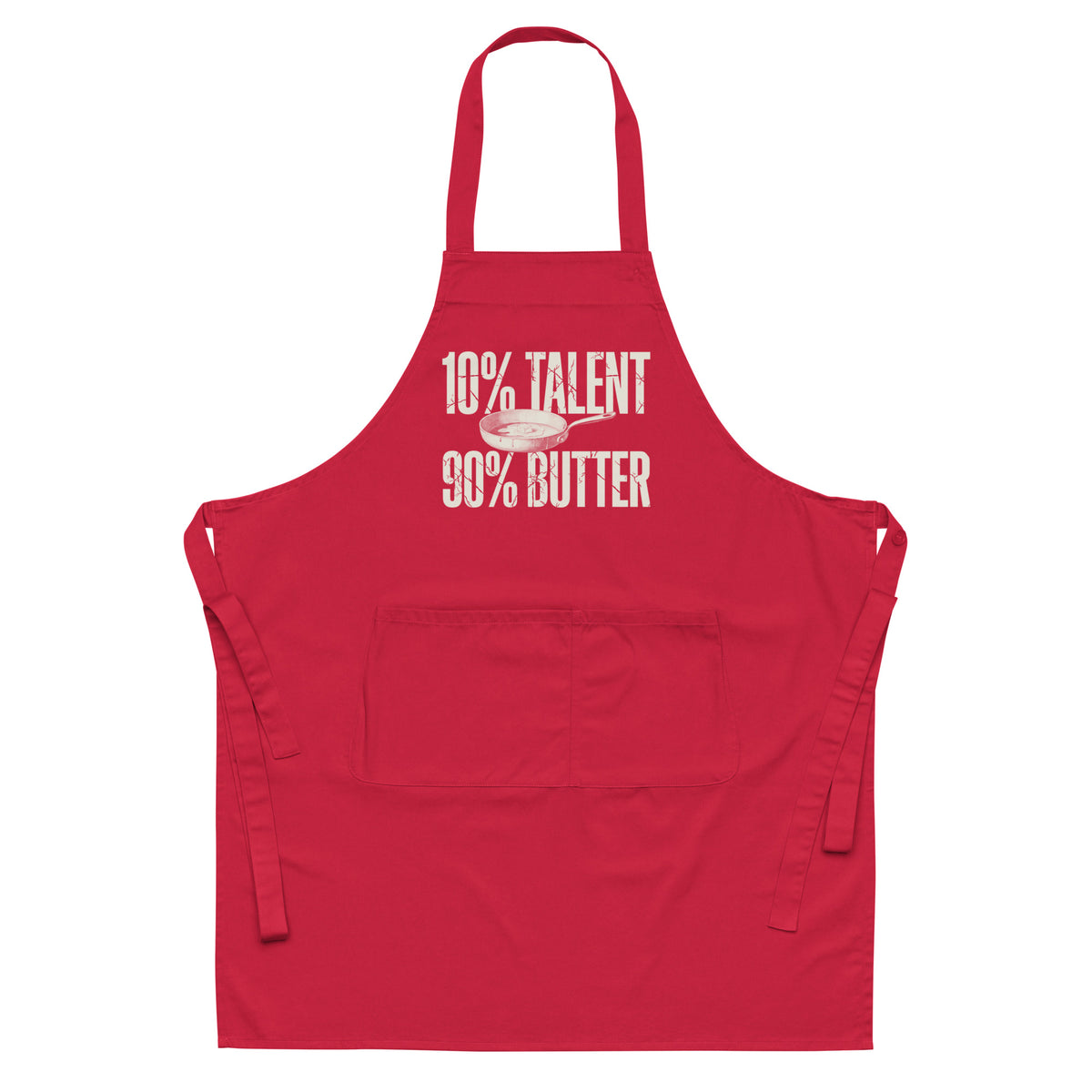 Kochschürze 10% Talent 90% Butter in Rot, Vorderansicht