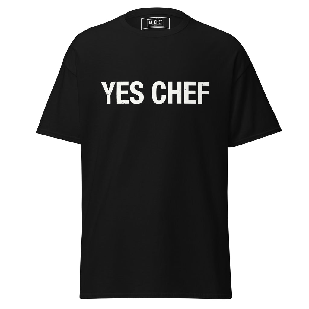 Koch-Shirt Yes Chef in Schwarz, Vorderansicht