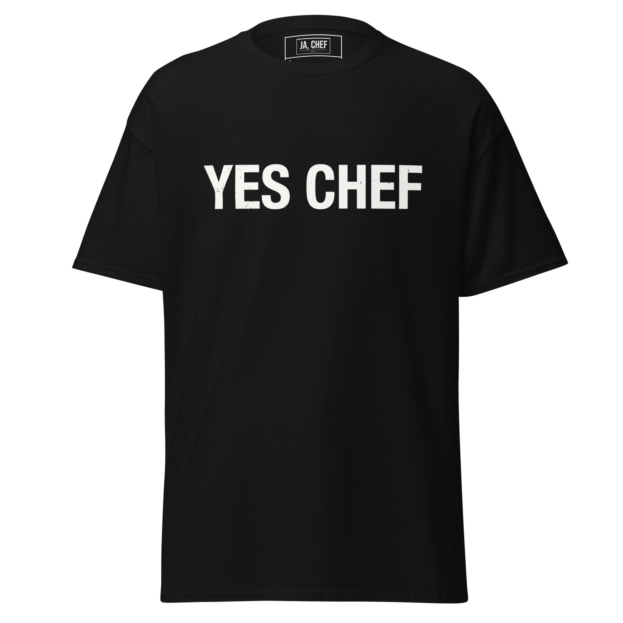 Koch-Shirt Yes Chef in Schwarz, Vorderansicht
