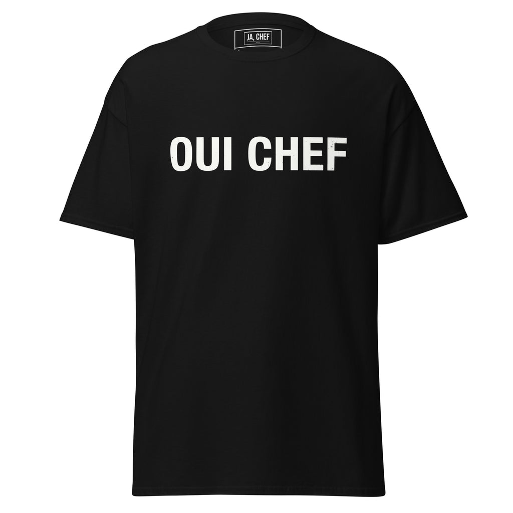 Koch-Shirt Oui Chef in Schwarz, Vorderansicht