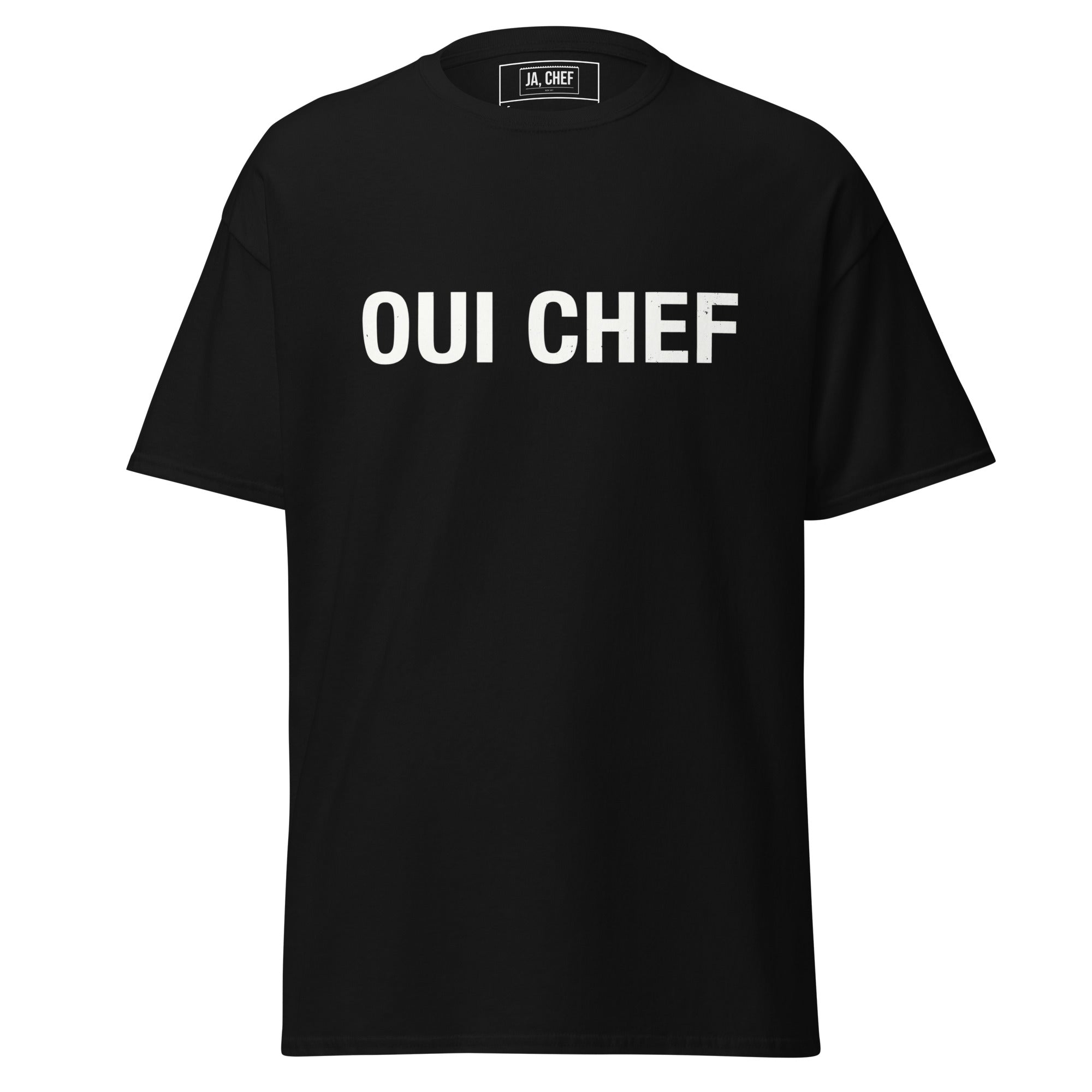 Koch-Shirt Oui Chef in Schwarz, Vorderansicht