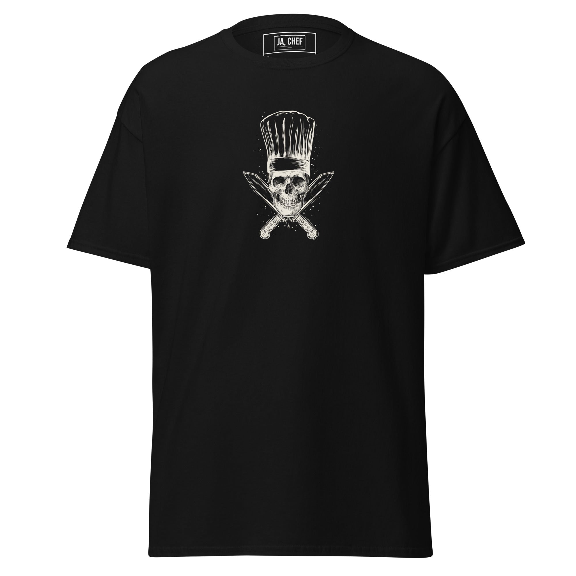 Koch-Shirt Küchen-Totenkopf in Schwarz, Vorderansicht