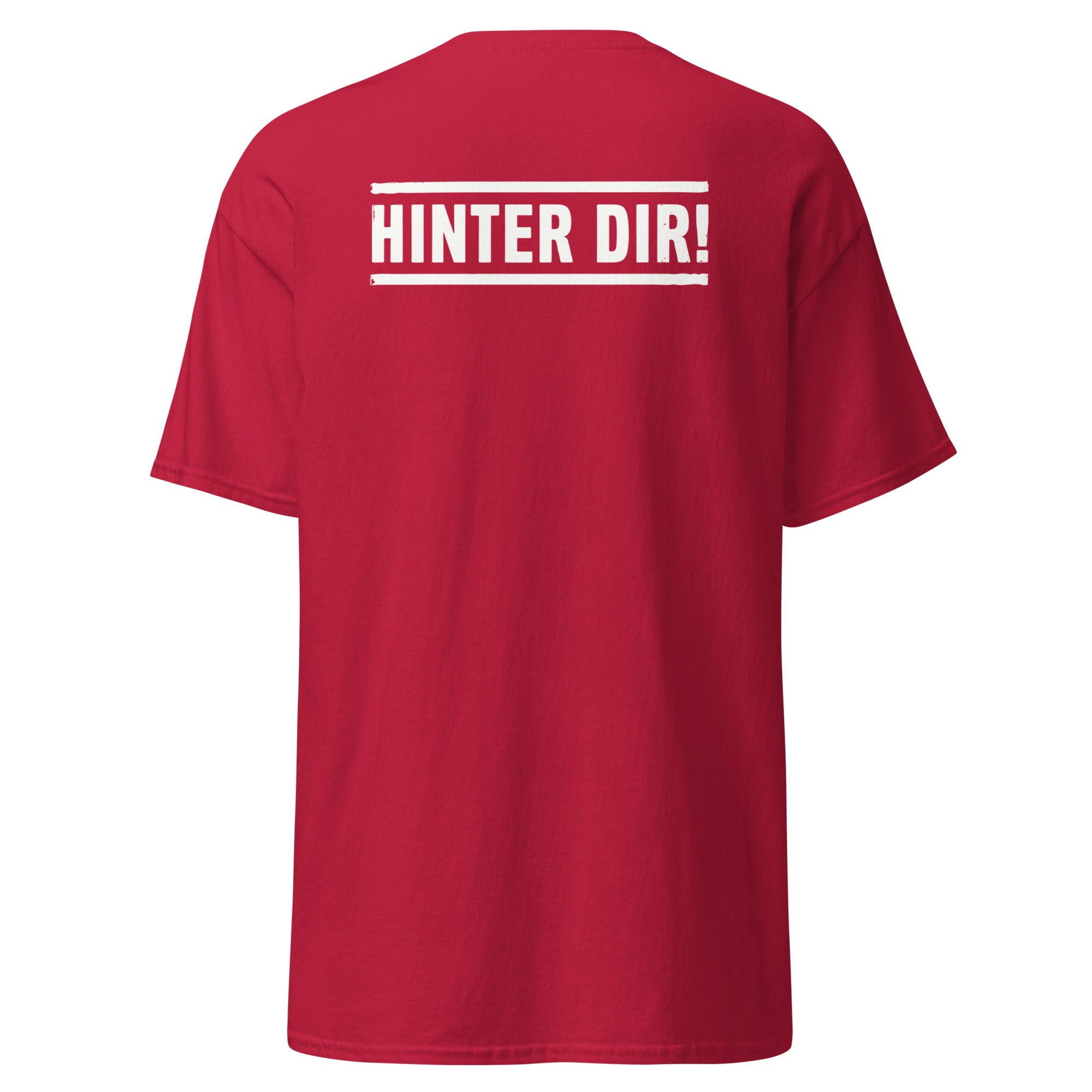 Koch-Shirt Hinter dir! mit Rückendruck in Kardinal, Rückansicht