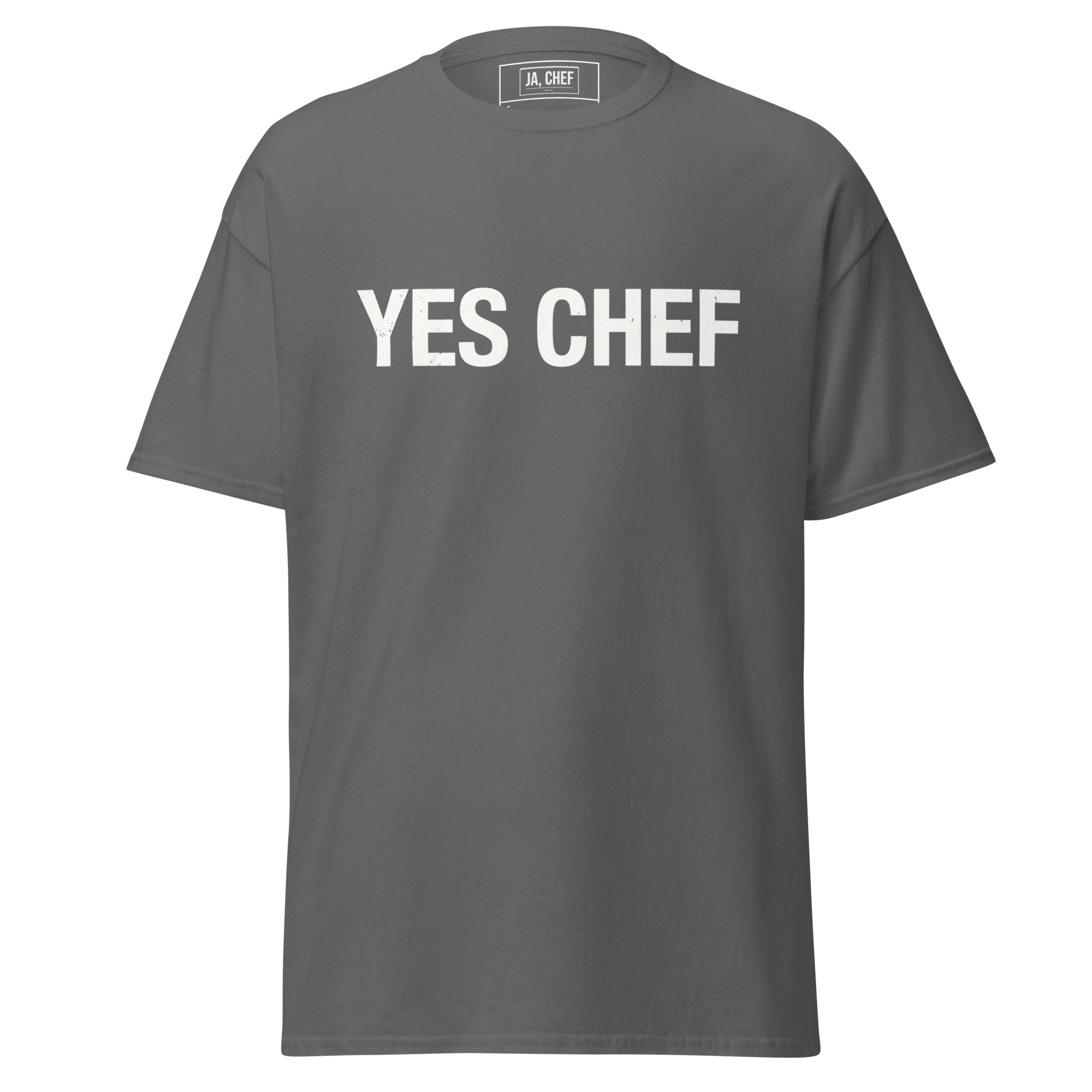 Koch-Shirt Yes Chef in Holzkohle, Vorderansicht
