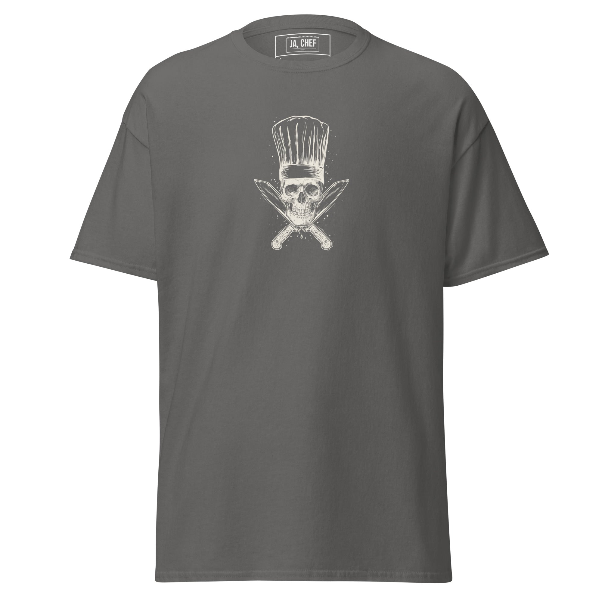 Koch-Shirt Küchen-Totenkopf in Holzkohle, Vorderansicht