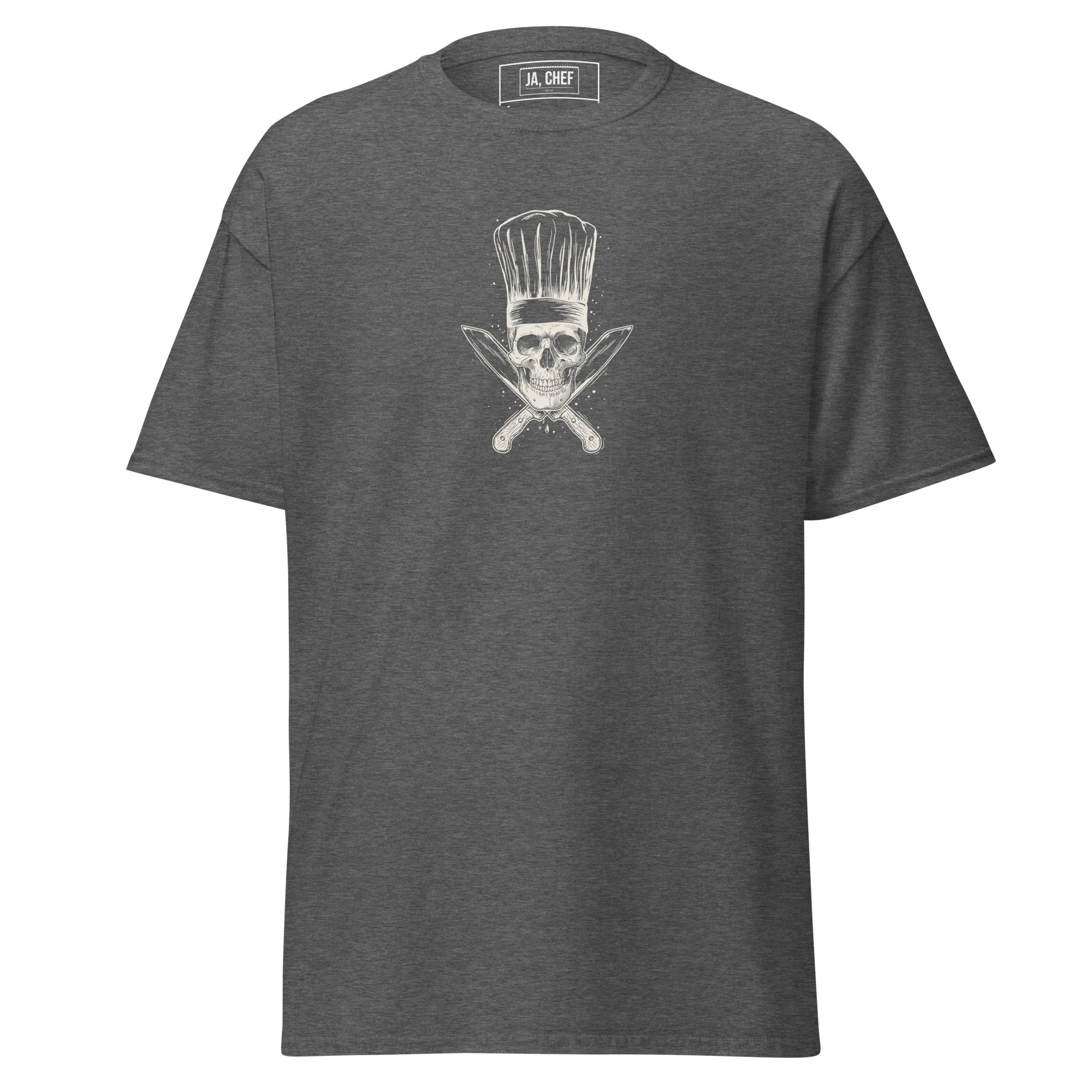 Koch-Shirt Küchen-Totenkopf in Dunkles Heather, Vorderansicht