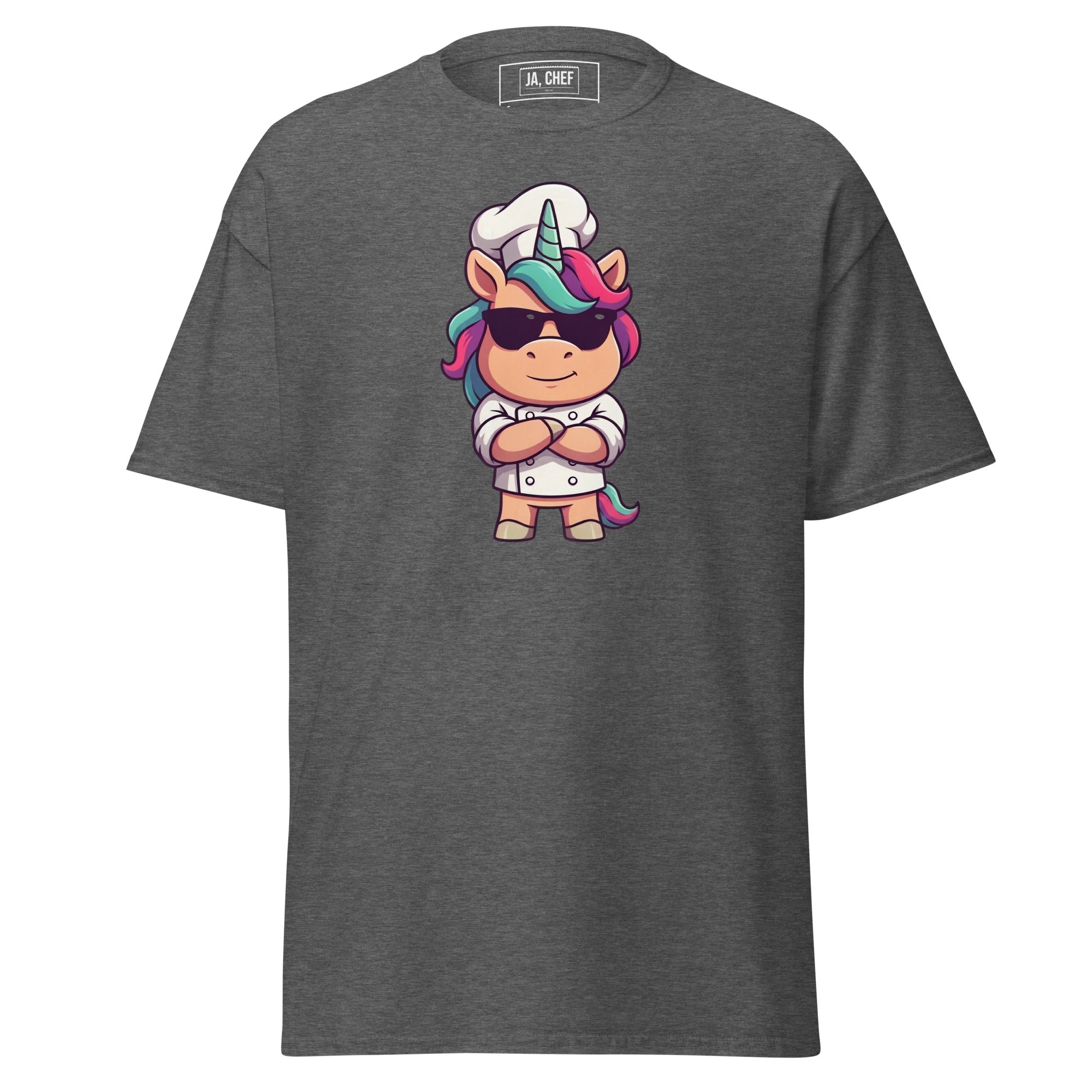 Koch-Shirt Einhorn-Chef in Dunkles Heather, Vorderansicht