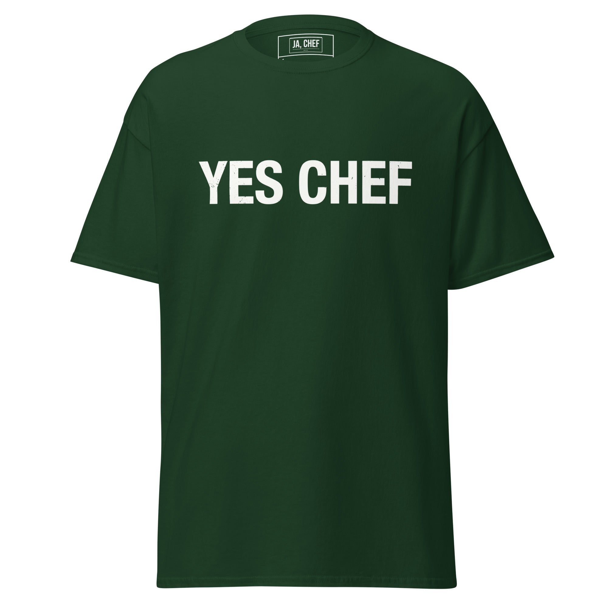 Koch-Shirt Yes Chef in Waldgrün, Vorderansicht
