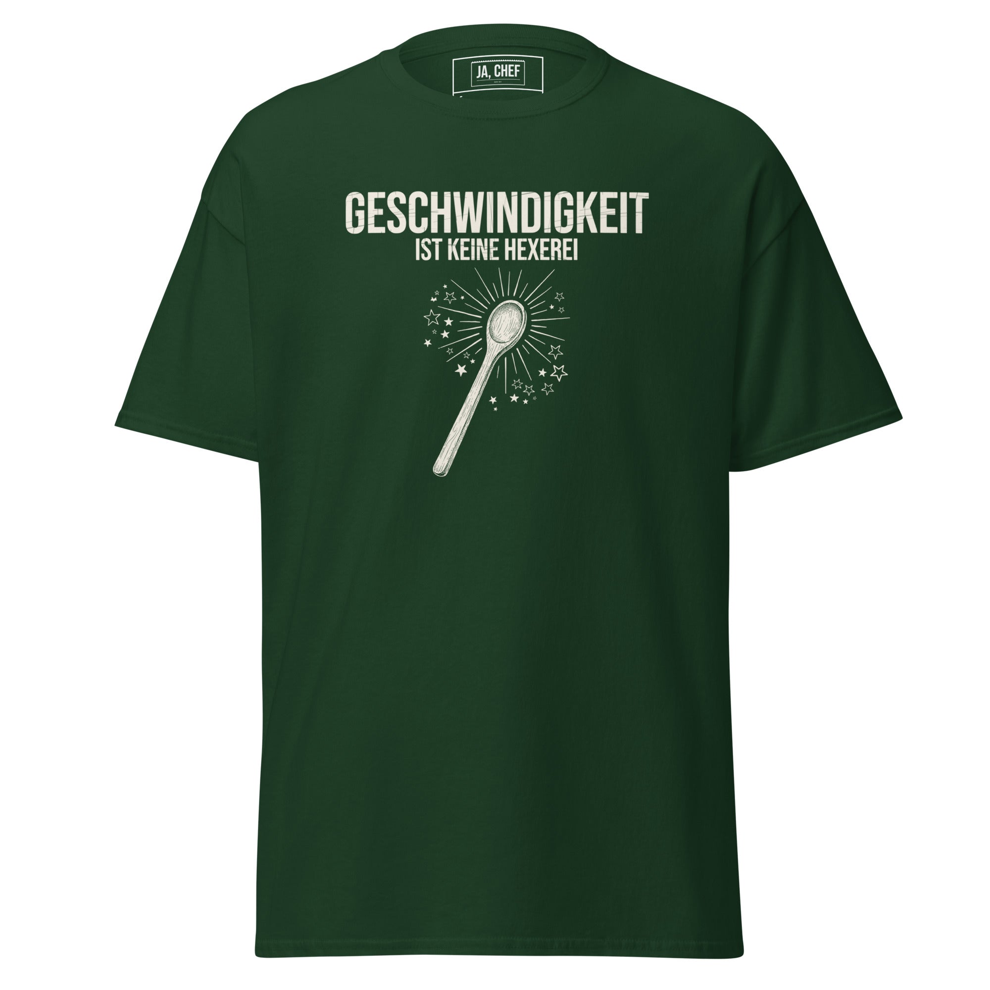 Koch-Shirt Geschwindigkeit ist keine Hexerei in Waldgrün, Vorderansicht