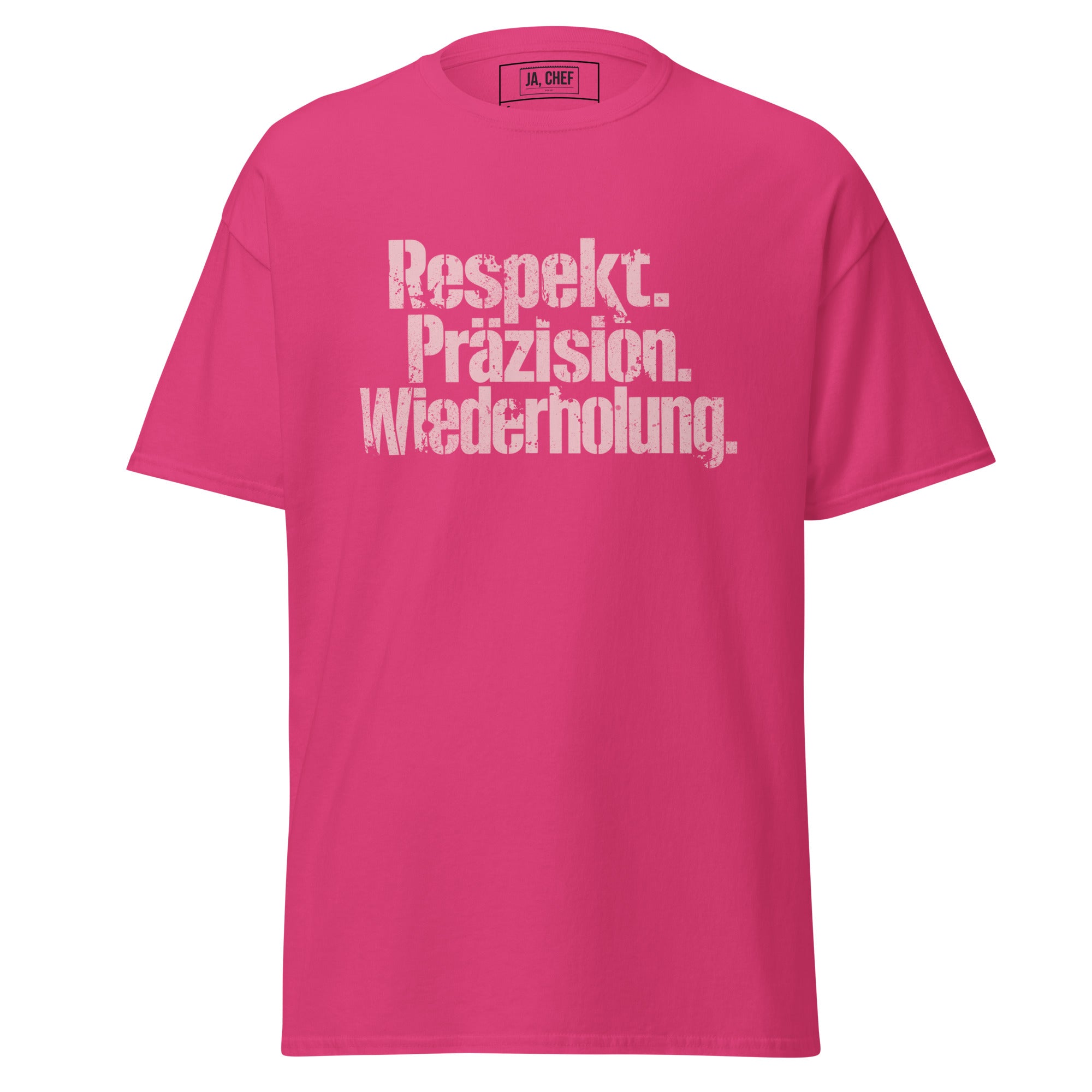 Koch-Shirt Respekt. Präzision. Wiederholung. in Helikonie, Vorderansicht
