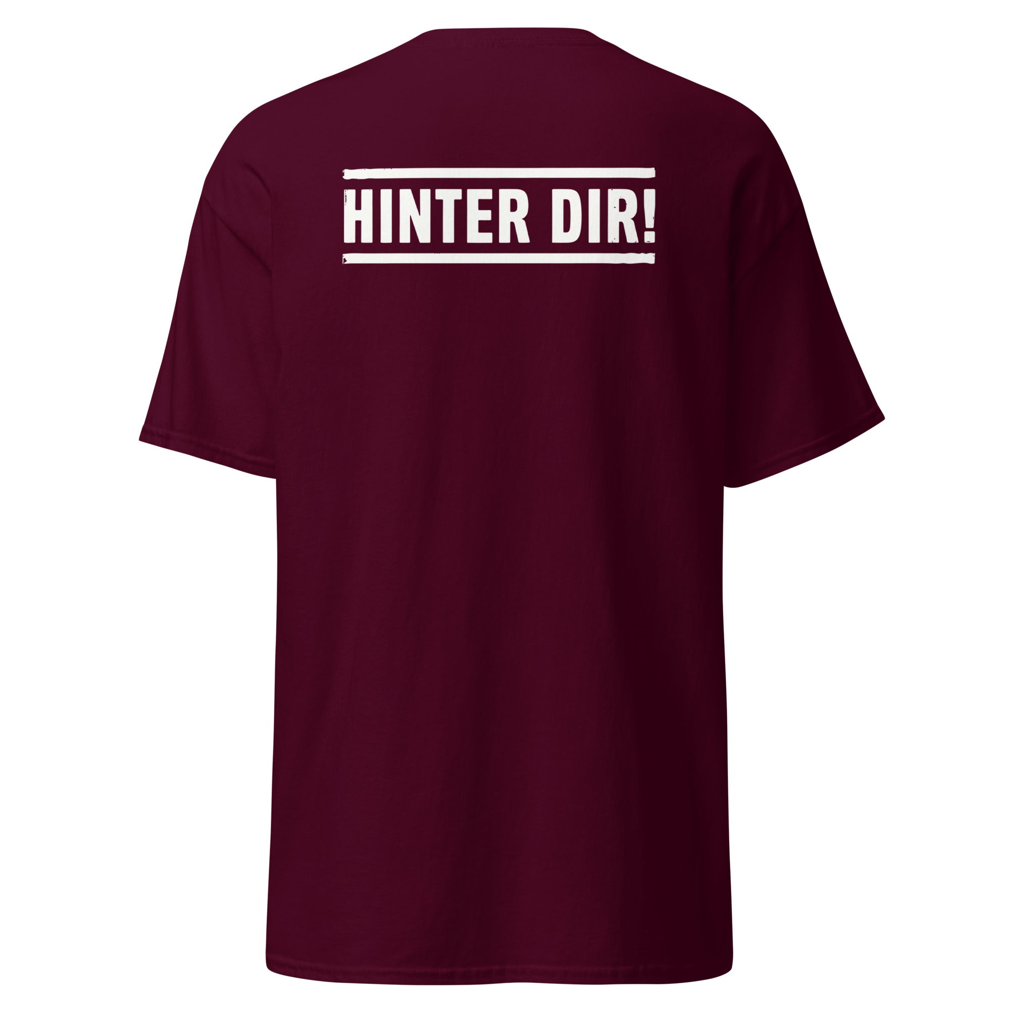 Koch-Shirt Hinter dir! mit Rückendruck in Kastanienbraun, Rückansicht