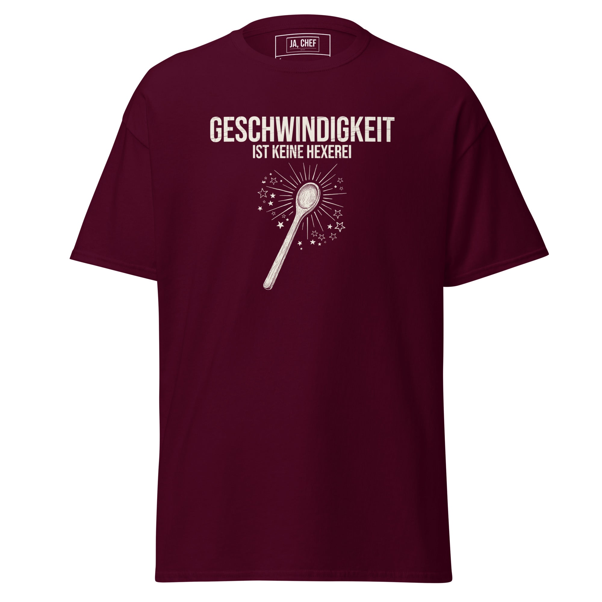 Koch-Shirt Geschwindigkeit ist keine Hexerei in Kastanienbraun, Vorderansicht
