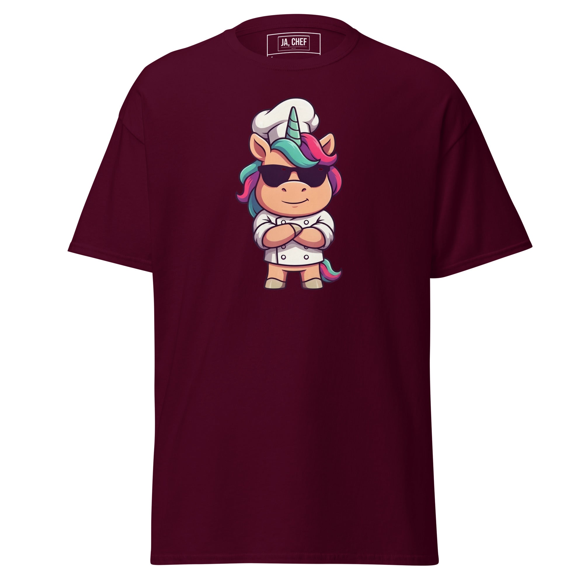 Koch-Shirt Einhorn-Chef in Kastanienbraun, Vorderansicht