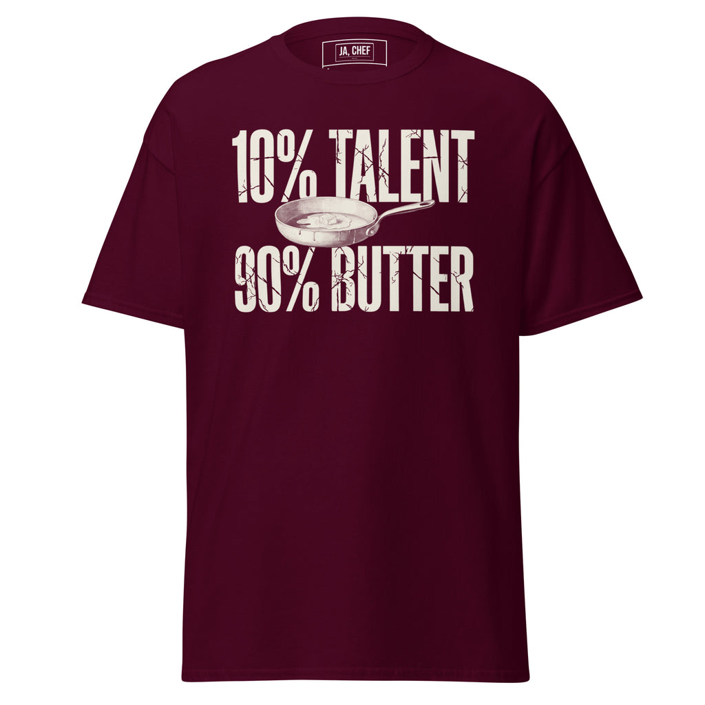 T-Shirt 10% Talent 90% Butter in Kastanienbraun, Vorderansicht