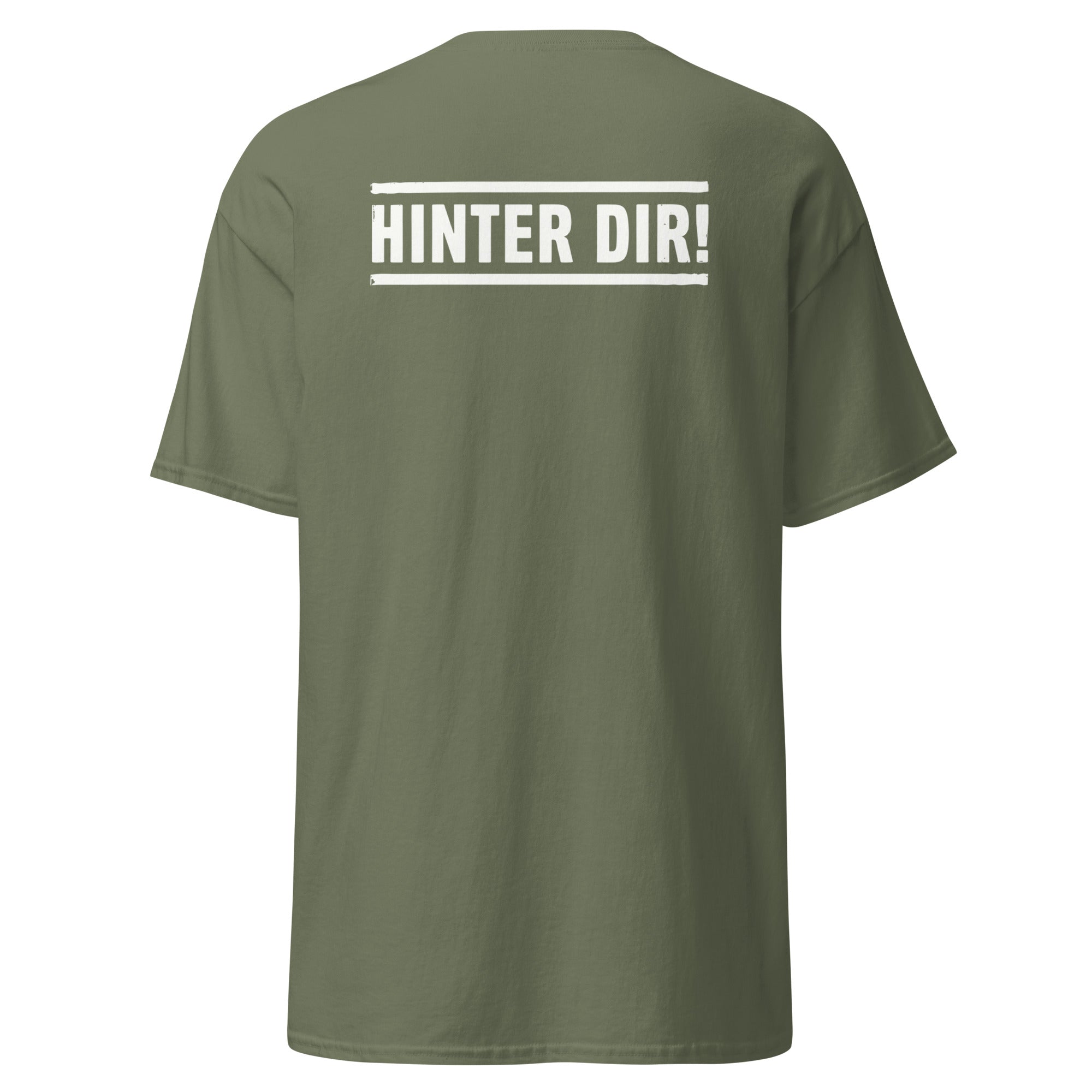 Koch-Shirt Hinter dir! mit Rückendruck in Militärgrün, Rückansicht