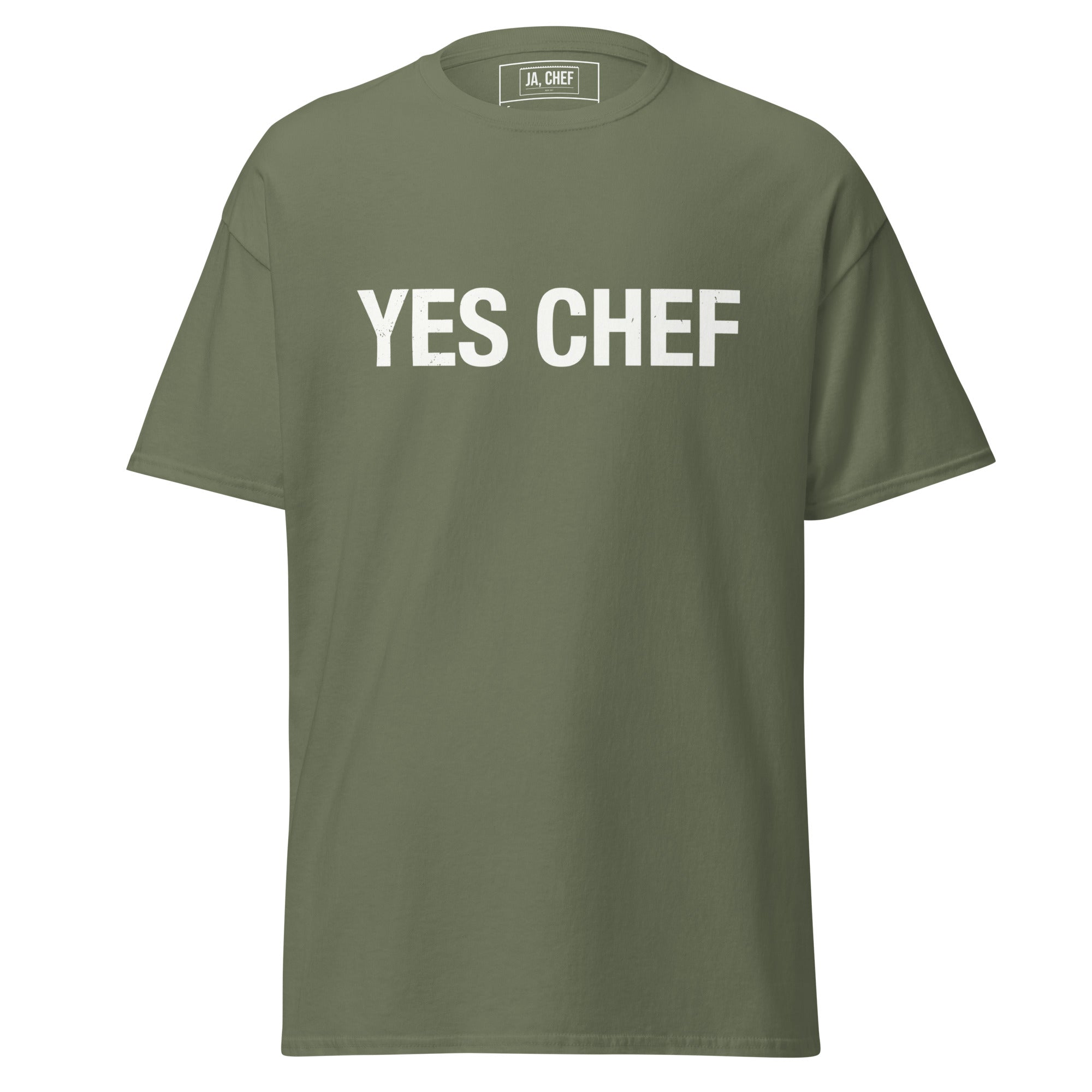 Koch-Shirt Yes Chef in Militärgrün, Vorderansicht