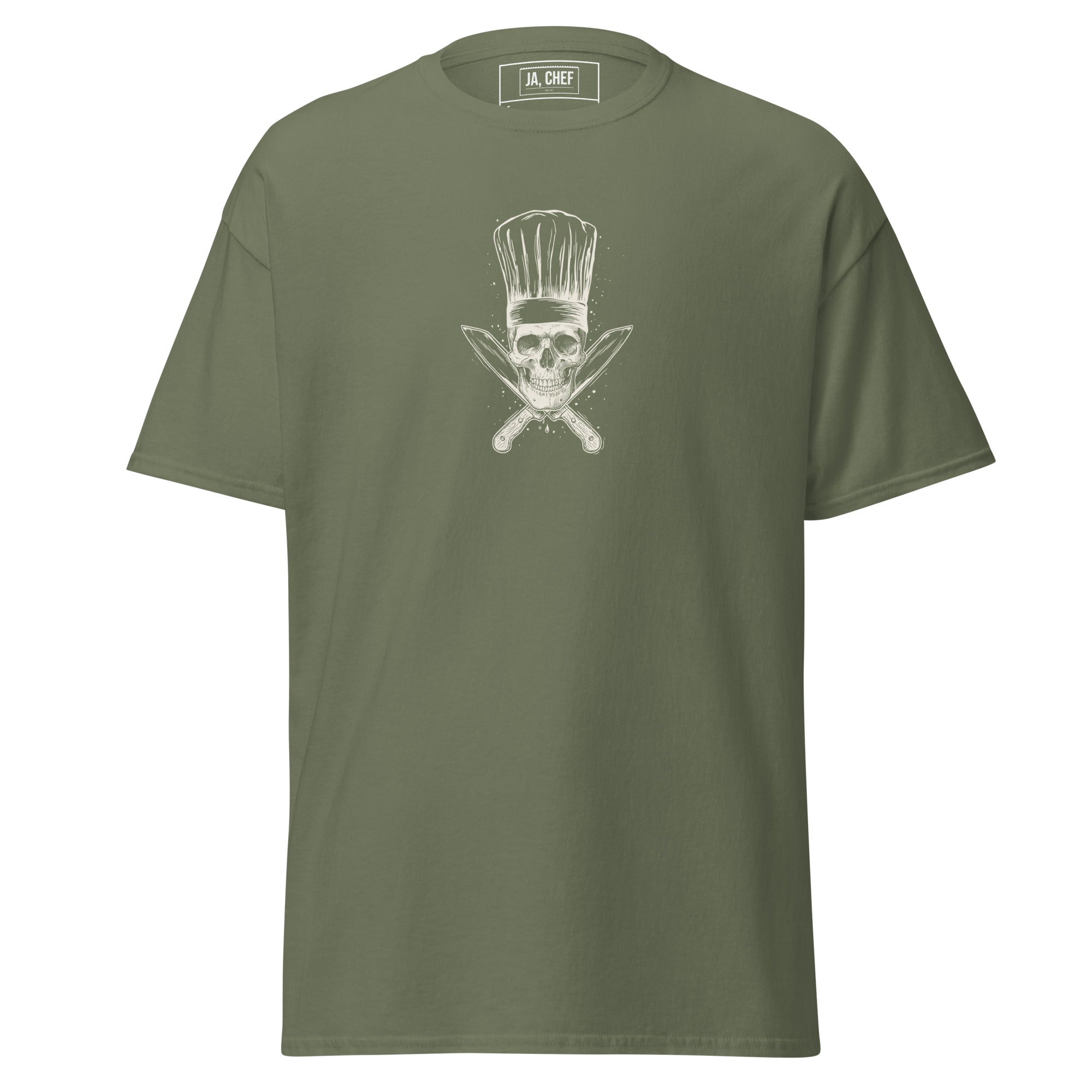 Koch-Shirt Küchen-Totenkopf in Militärgrün, Vorderansicht