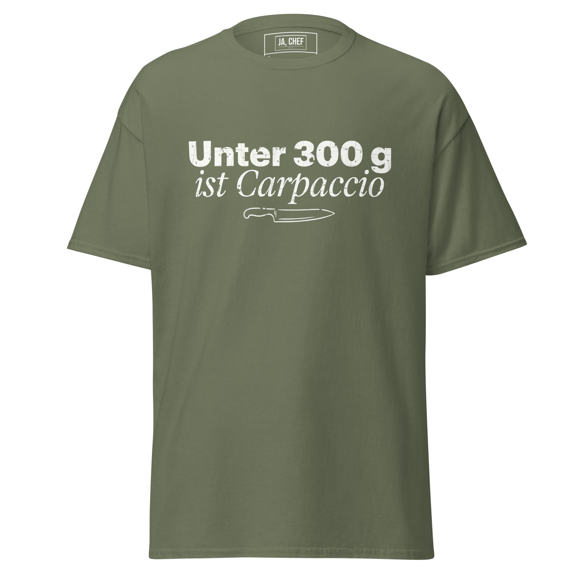Koch-Shirt Unter 300 g ist Carpaccio in Militärgrün, Vorderansicht
