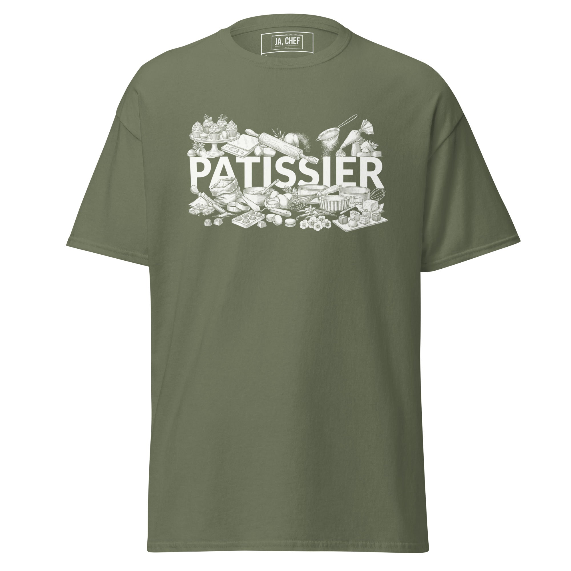 Koch-Shirt Patissier in Militärgrün, Vorderansicht