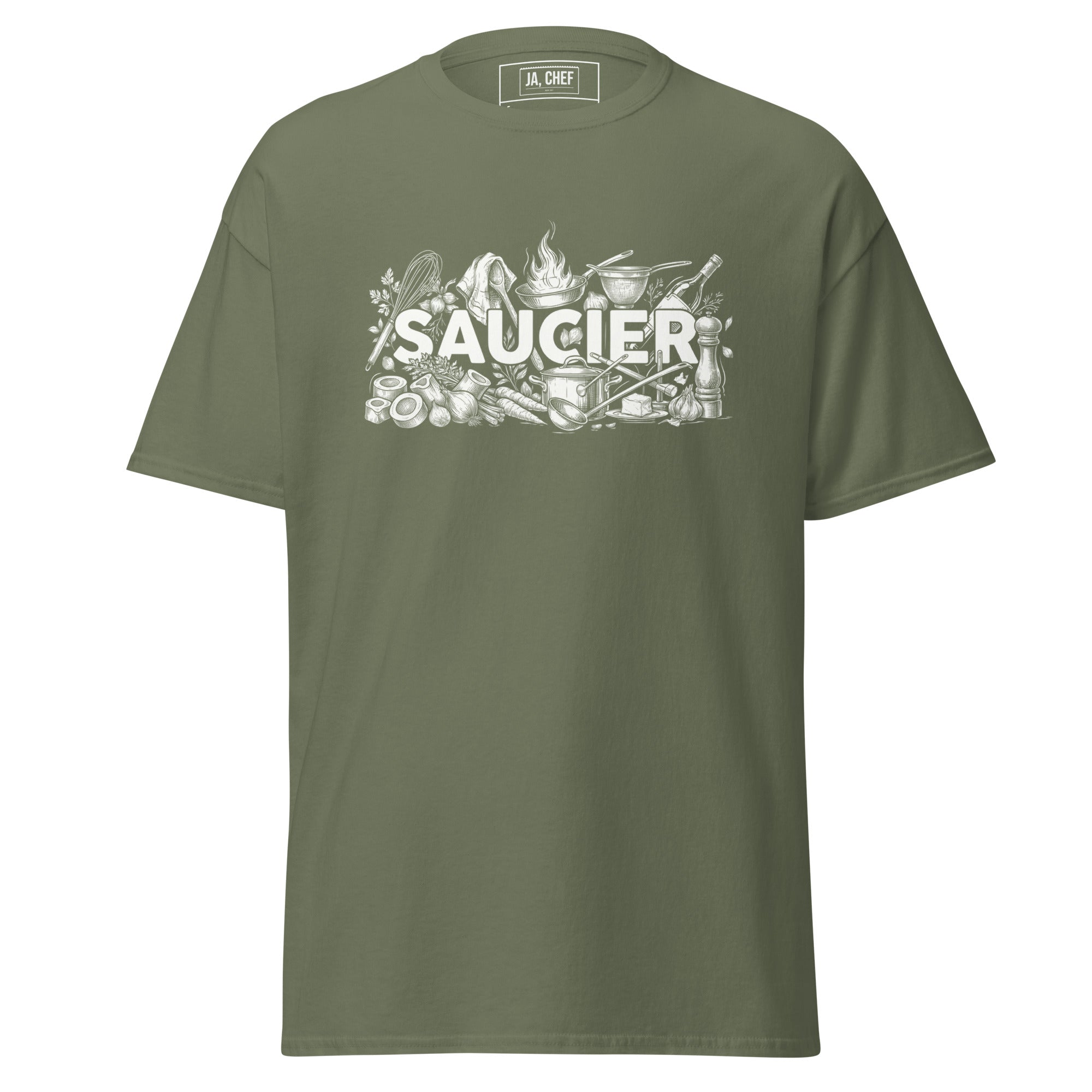 Koch-Shirt Saucier in Militärgrün, Vorderansicht