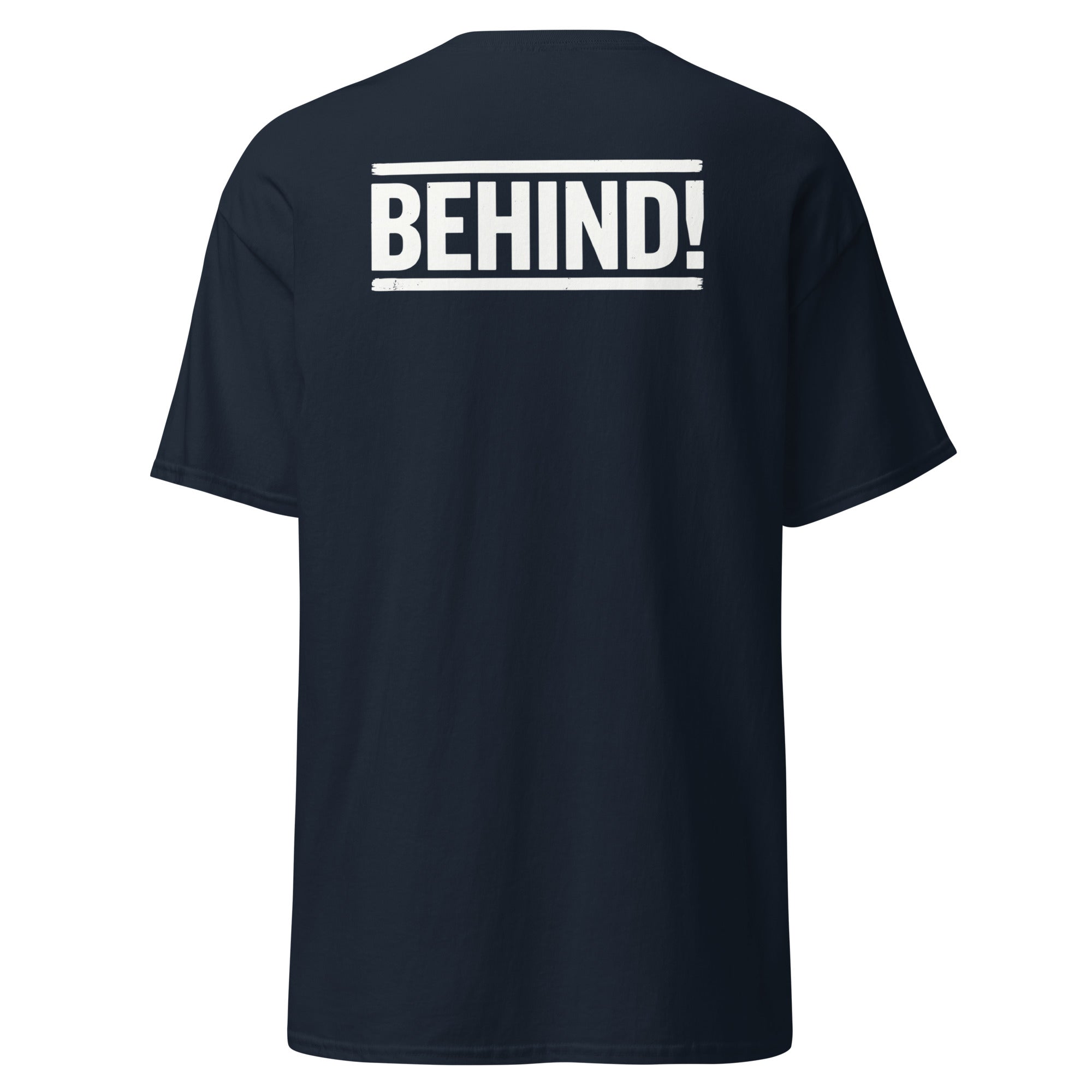 Koch-Shirt Behind! mit Rückendruck in Navy, Rückansicht