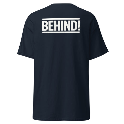 Koch-Shirt Behind! mit Rückendruck in Navy, Rückansicht