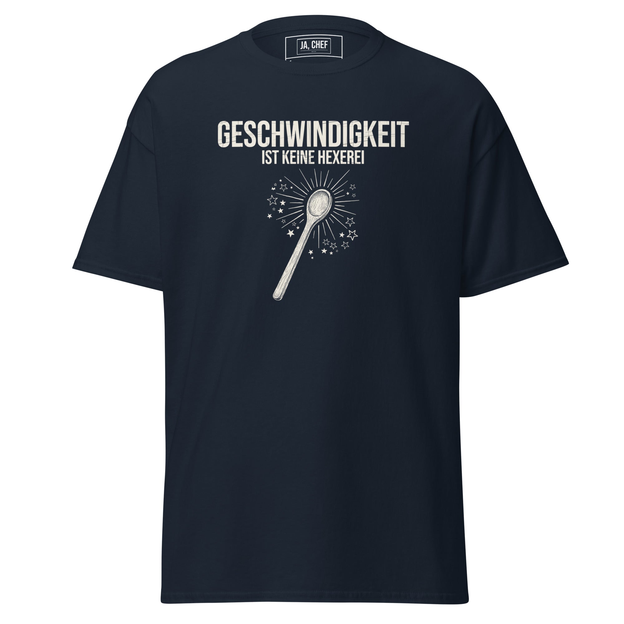 Koch-Shirt Geschwindigkeit ist keine Hexerei in Navy, Vorderansicht
