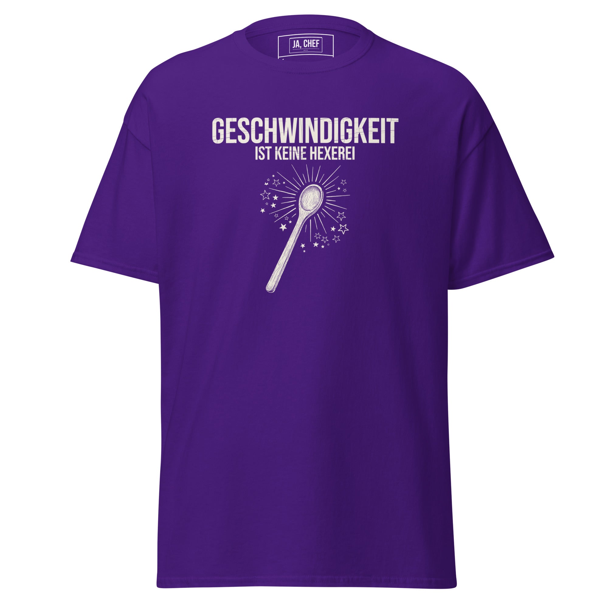 Koch-Shirt Geschwindigkeit ist keine Hexerei in Lila, Vorderansicht