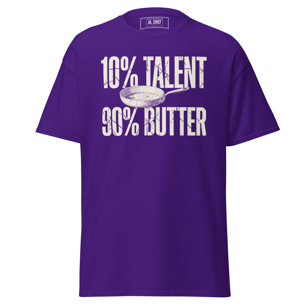T-Shirt 10% Talent 90% Butter in Lila, Vorderansicht