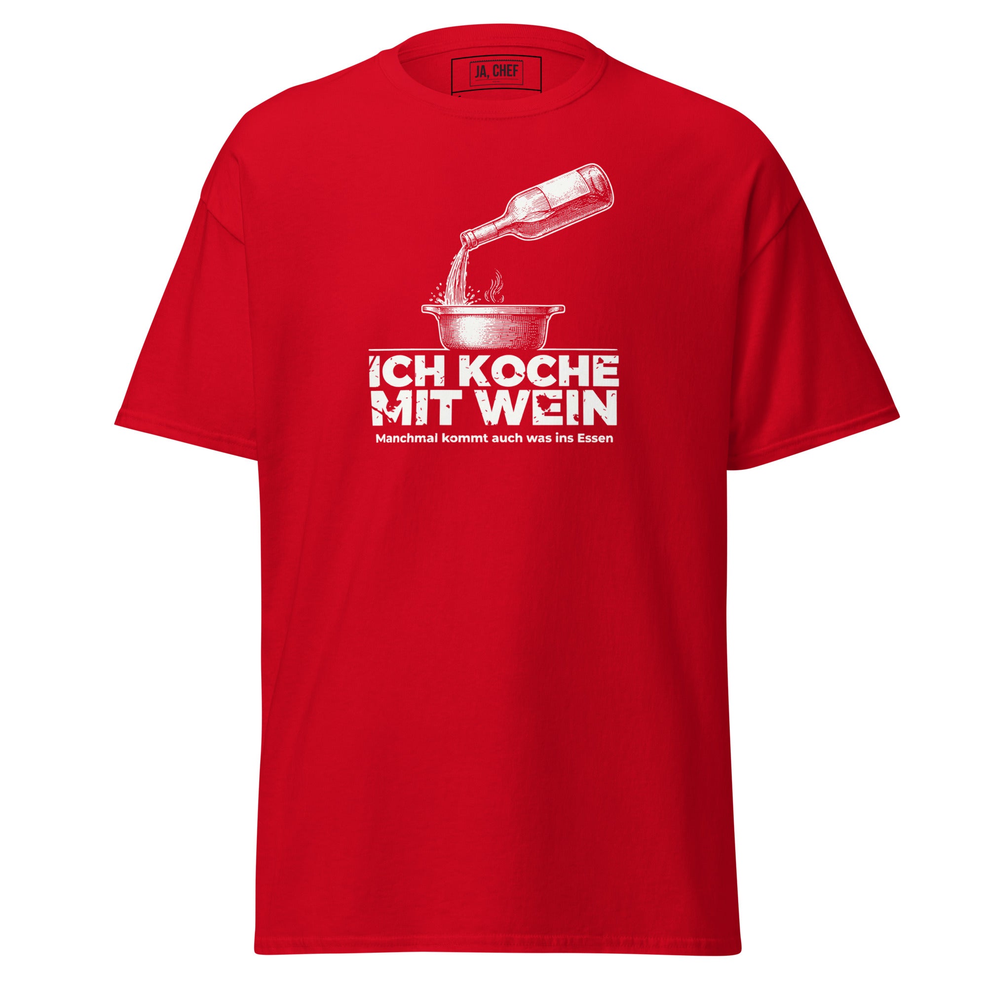Koch-Shirt Ich koche mit Wein in Rot, Vorderansicht
