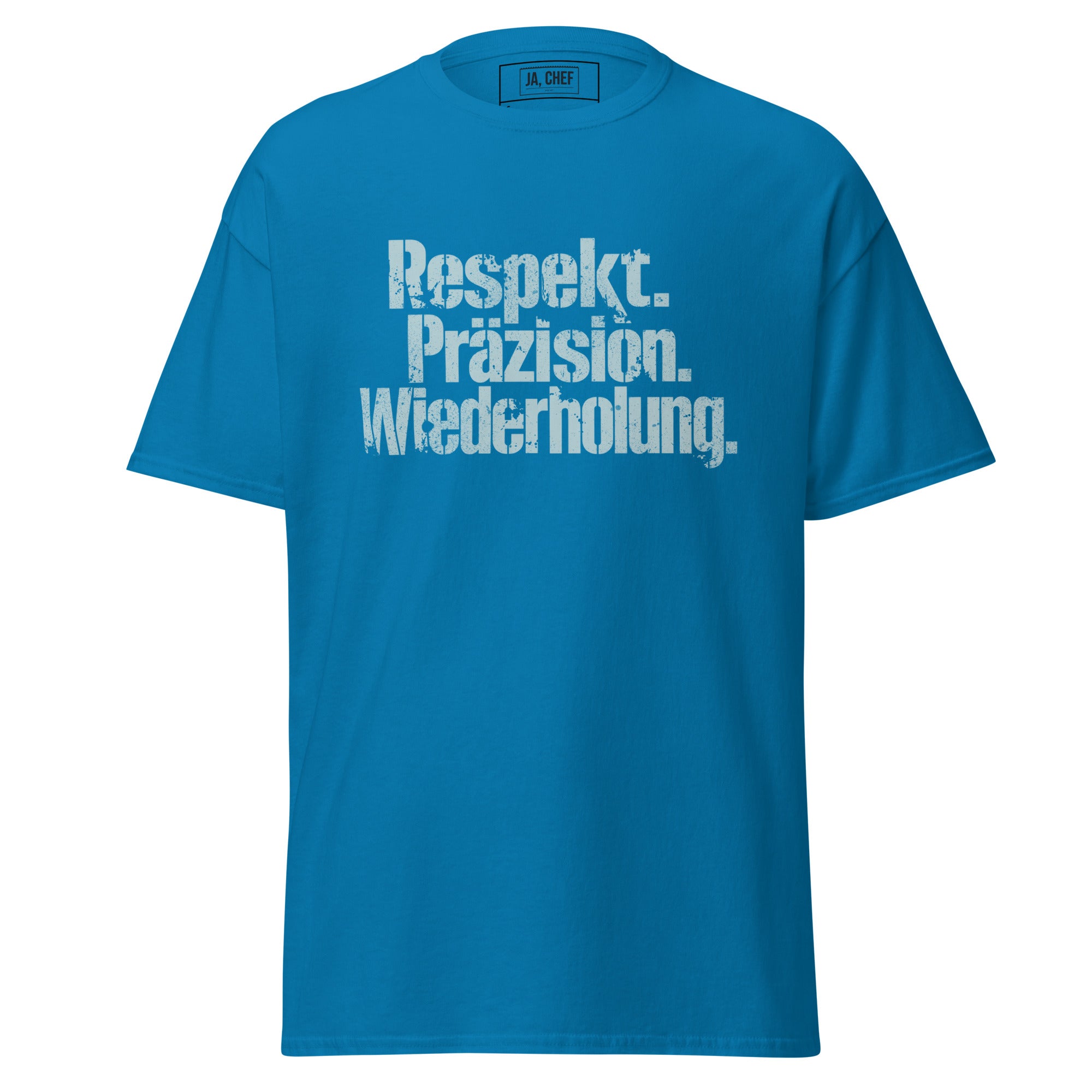 Koch-Shirt Respekt. Präzision. Wiederholung. in Saphir, Vorderansicht