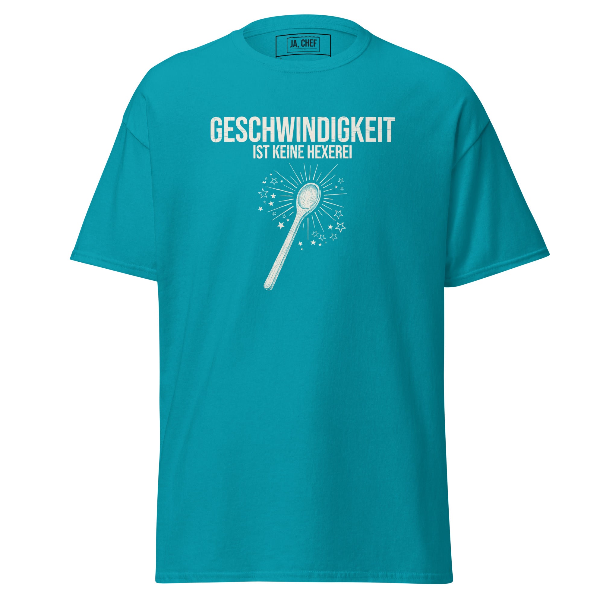 Koch-Shirt Geschwindigkeit ist keine Hexerei in Tropical Blue, Vorderansicht