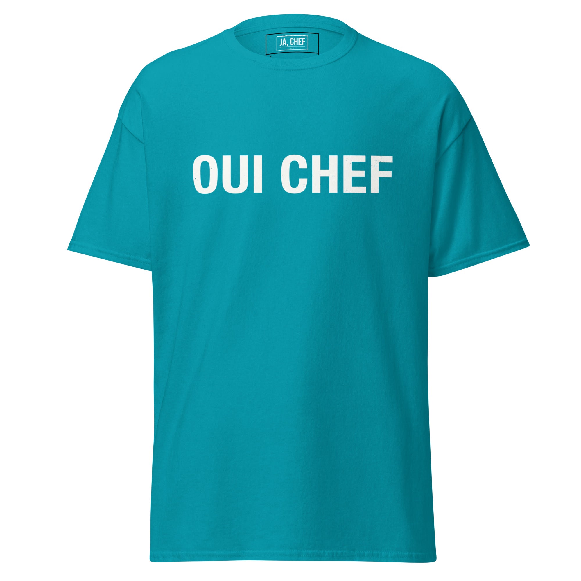 Koch-Shirt Oui Chef in Tropical Blue, Vorderansicht