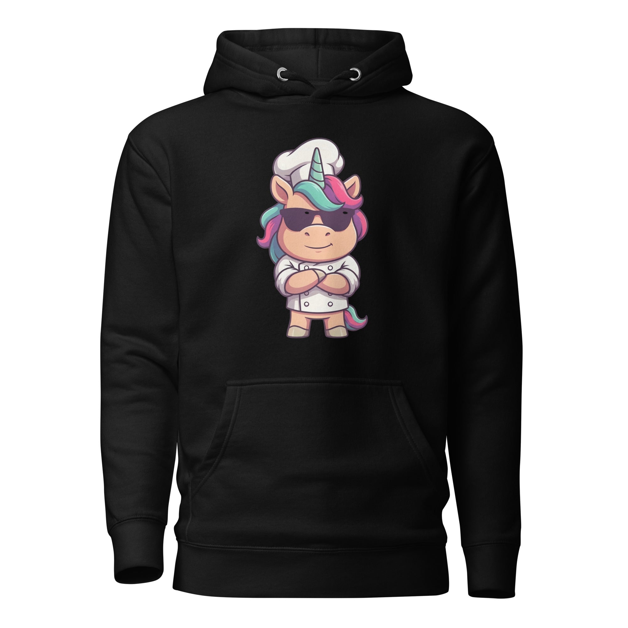 Koch-Hoodie Einhorn-Chef in Schwarz, Vorderansicht