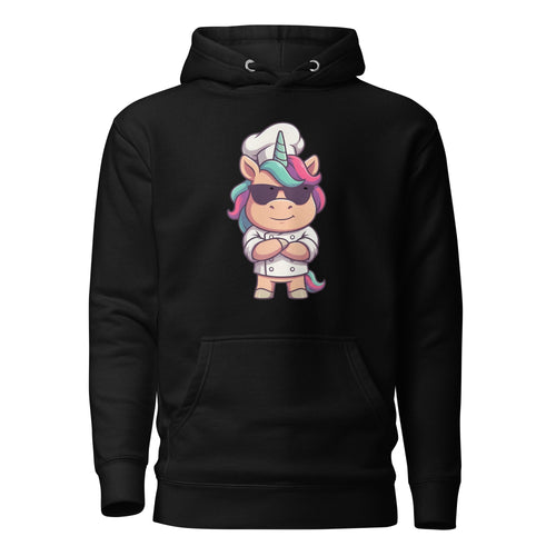 Koch-Hoodie Einhorn-Chef in Schwarz, Vorderansicht