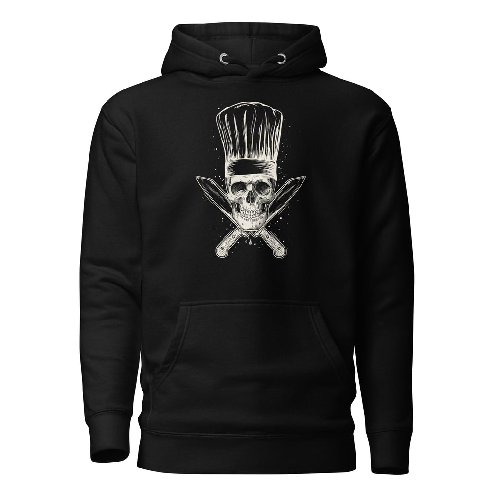 Koch-Hoodie Küchen-Totenkopf in Schwarz, Vorderansicht