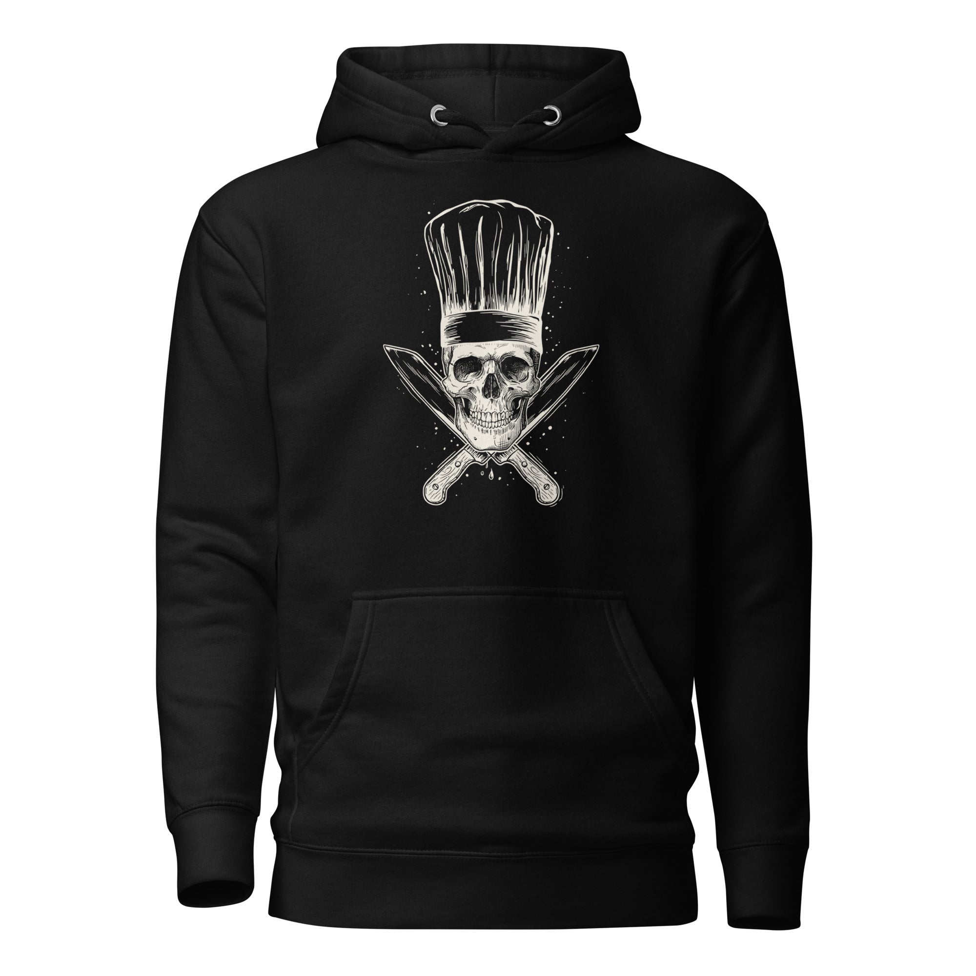 Koch-Hoodie Küchen-Totenkopf in Schwarz, Vorderansicht