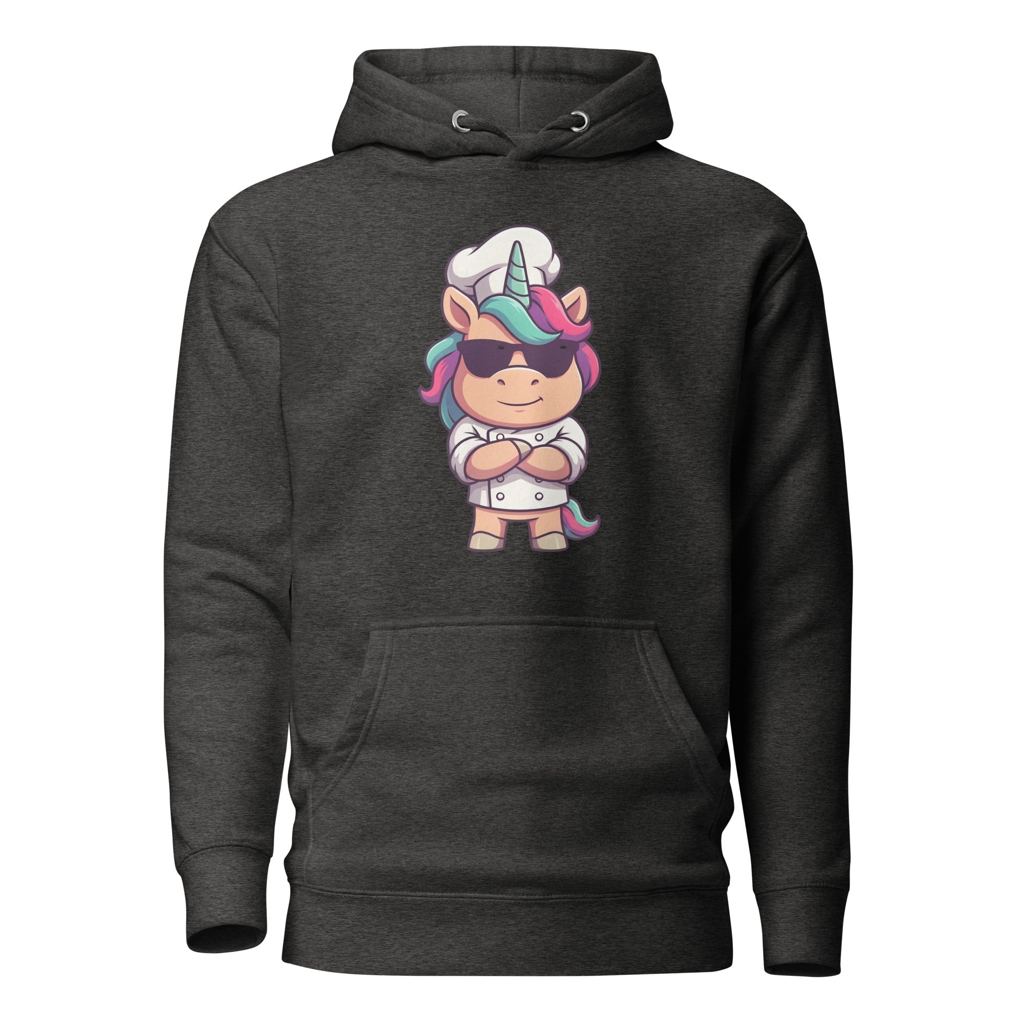 Koch-Hoodie Einhorn-Chef in Charcoal Heather, Vorderansicht