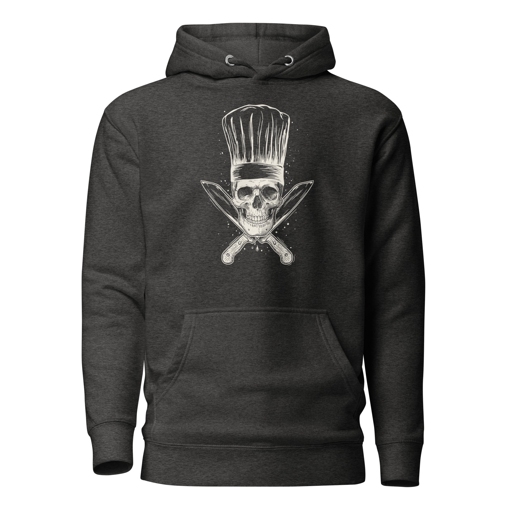 Koch-Hoodie Küchen-Totenkopf in Charcoal Heather, Vorderansicht