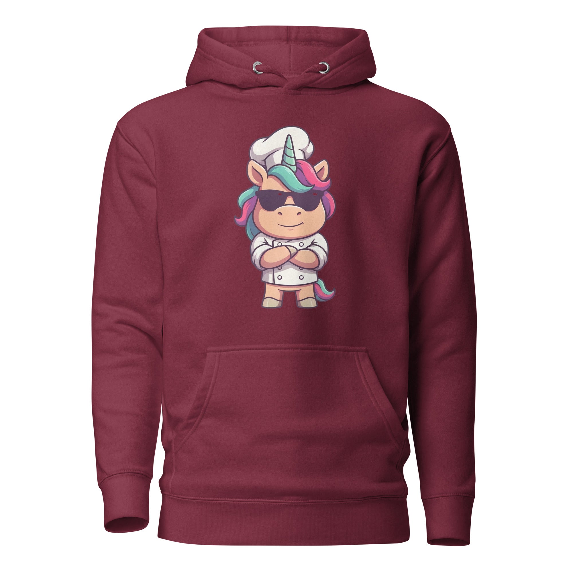 Koch-Hoodie Einhorn-Chef in Kastanienbraun, Vorderansicht