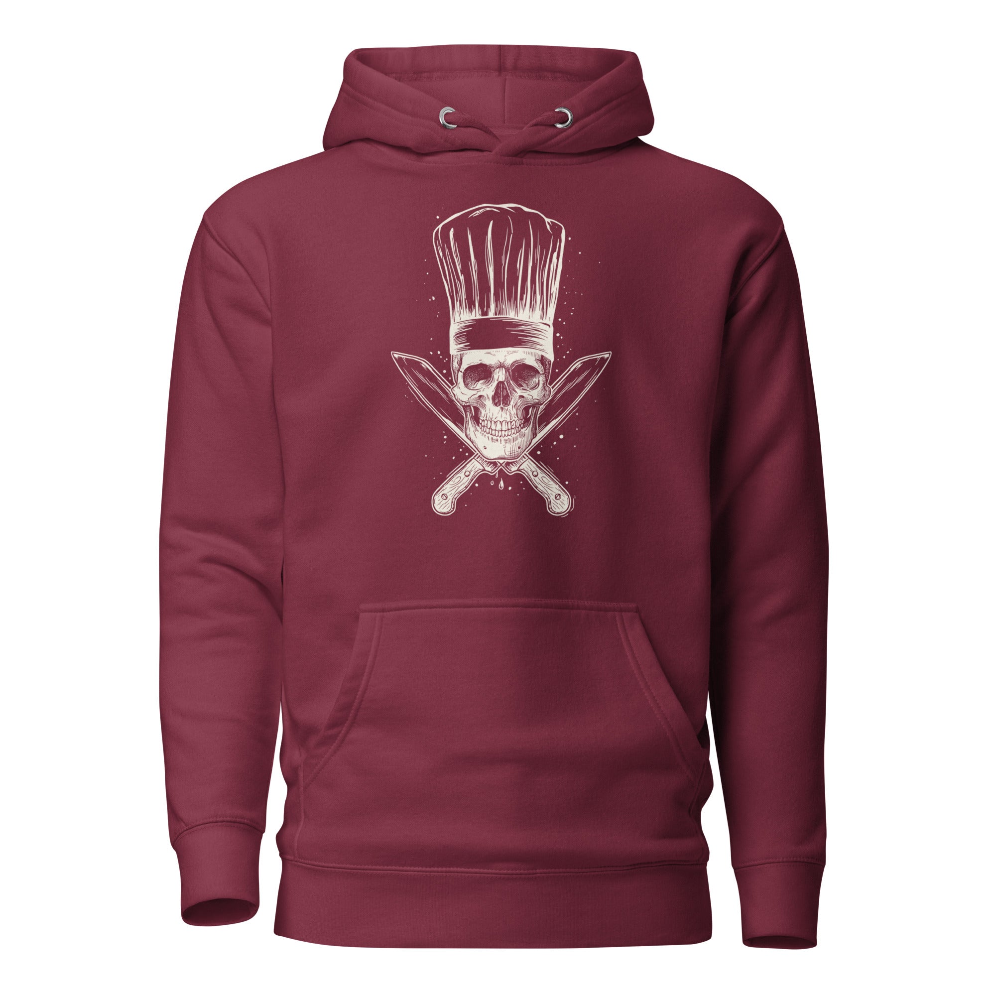 Koch-Hoodie Küchen-Totenkopf in Kastanienbraun, Vorderansicht