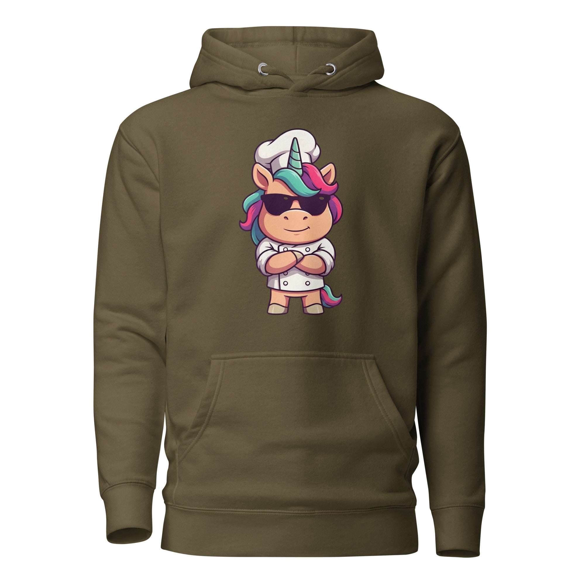 Koch-Hoodie Einhorn-Chef in Militärgrün, Vorderansicht