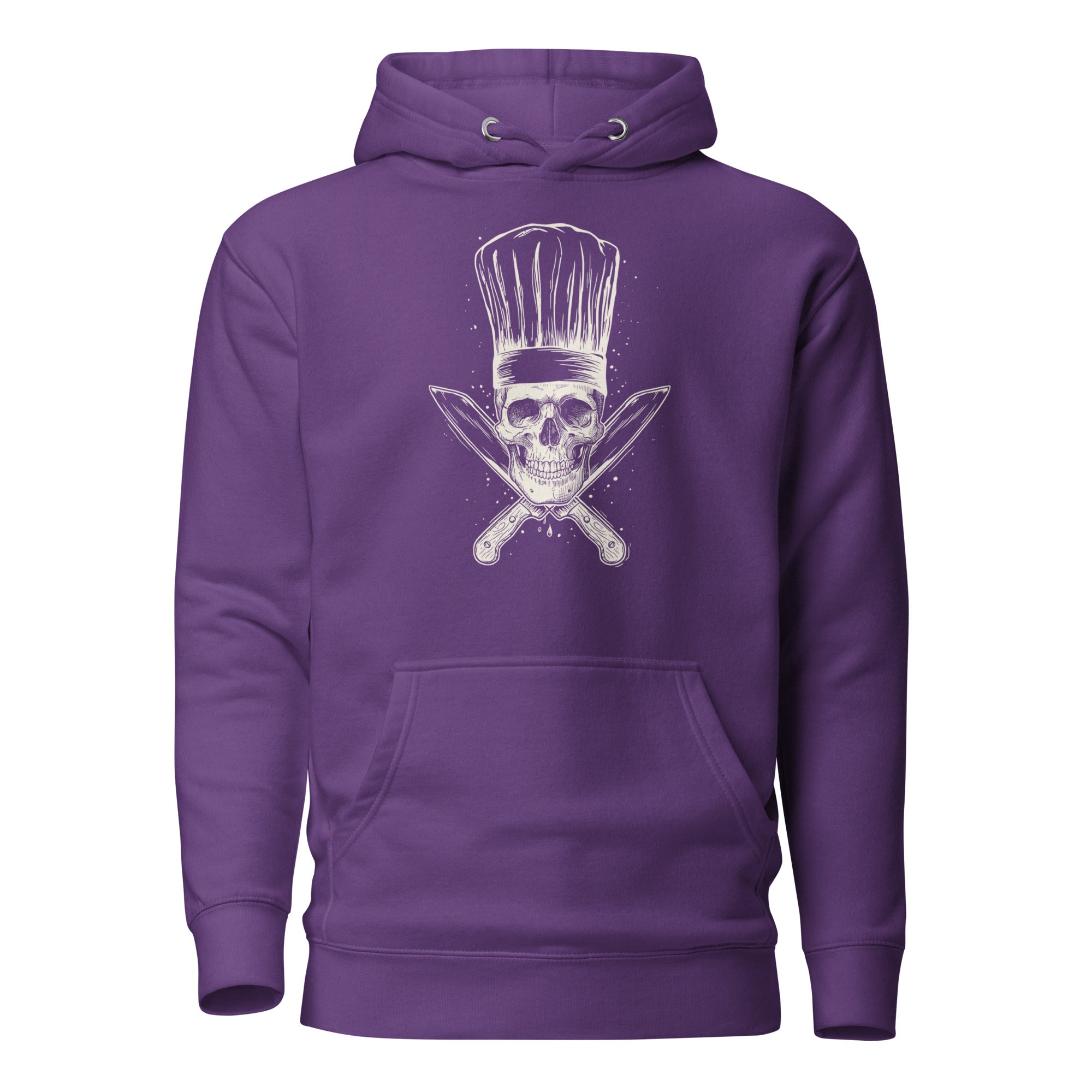 Koch-Hoodie Küchen-Totenkopf in Lila, Vorderansicht