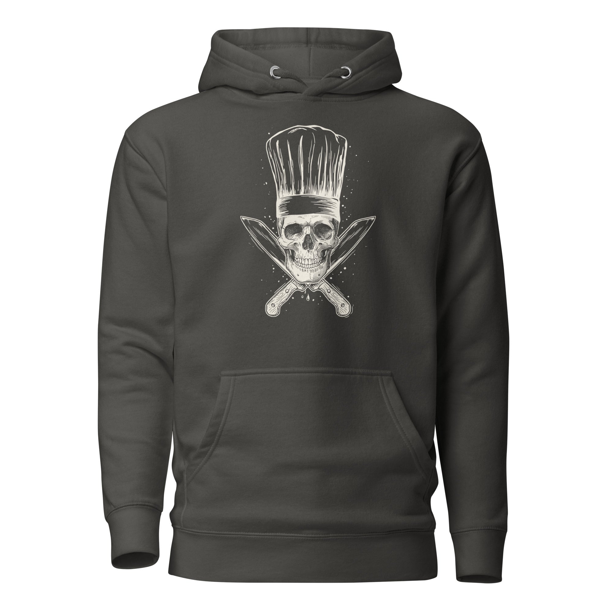 Koch-Hoodie Küchen-Totenkopf in Vintage Schwarz, Vorderansicht