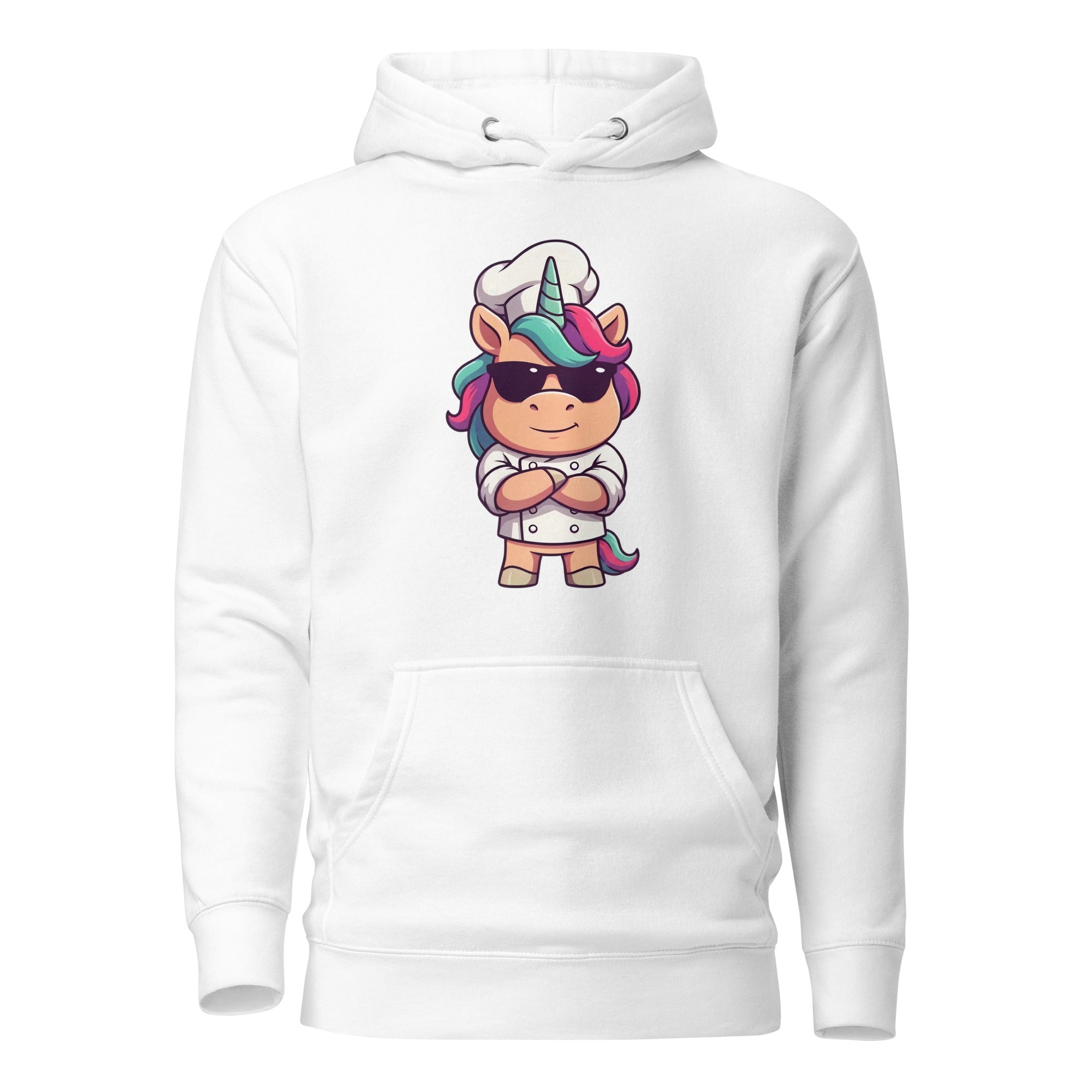 Koch-Hoodie Einhorn-Chef in Weiß, Vorderansicht