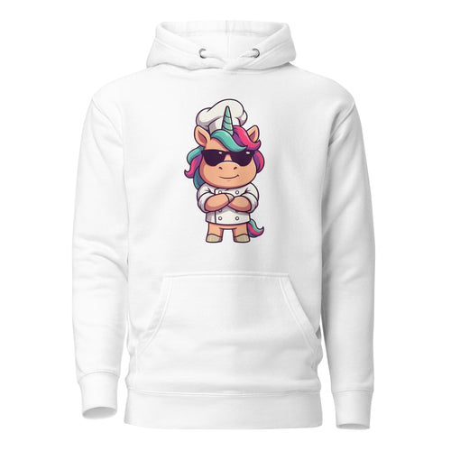 Koch-Hoodie Einhorn-Chef in Weiß, Vorderansicht